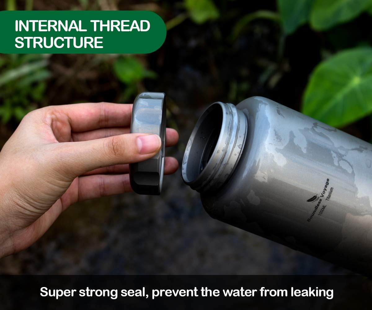 Boundless Voyage Titanium Water Bottle with Handle Big Capacity Wide Mouth Ultralight Leak-Proof Canteen Drinkware for Outdoor Camping Picnic Hiking Cycling Sports 35.5Oz 1050Ml / 20Oz 600Ml image number 1