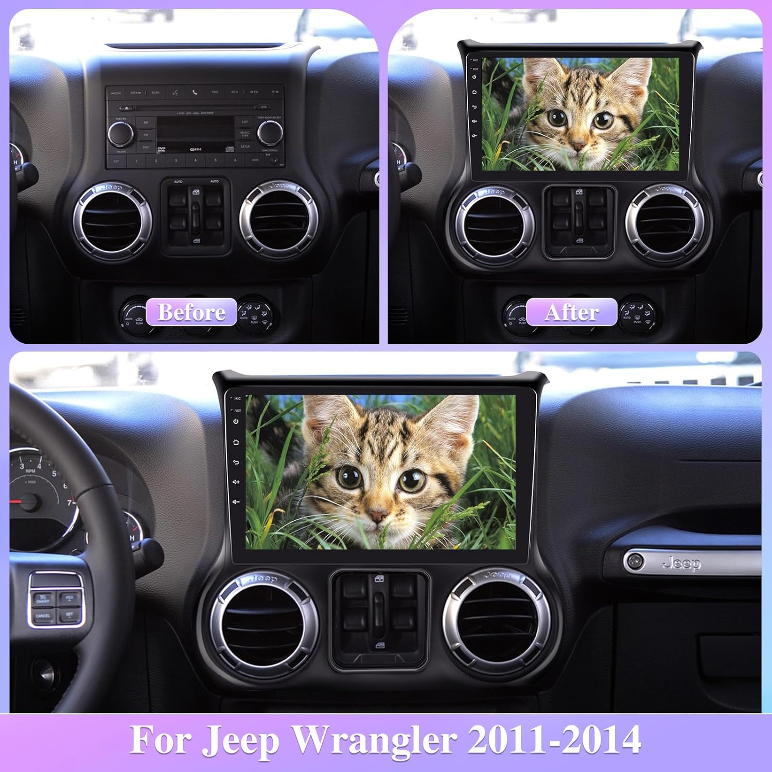 [8 Core 4G+64G] Car Radio for Jeep Wrangler 2011 2012 2013 2014-10.1 Inch Android Touch Screen Car Play Stereo, DSP 32 EQ Audio/Ips Screen/Carplay/Android Auto/Swc/Bt 5.0/Wifi image number 2