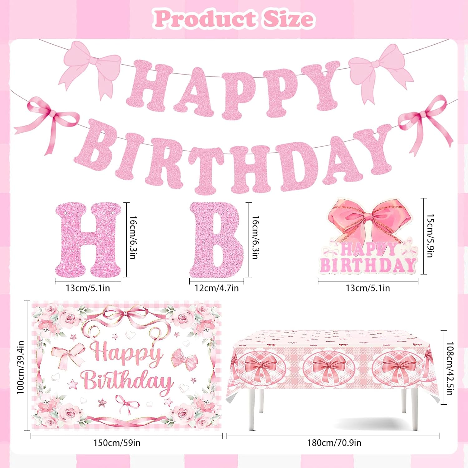 Pink Bow Birthday Party Decorations for Women Girls - Bow Theme Happy Birthday Banner, Backdrop, Bow Tablecloth, Balloons, Paper Tray, Spoons, Forks, Napkin, Cupcake Topper