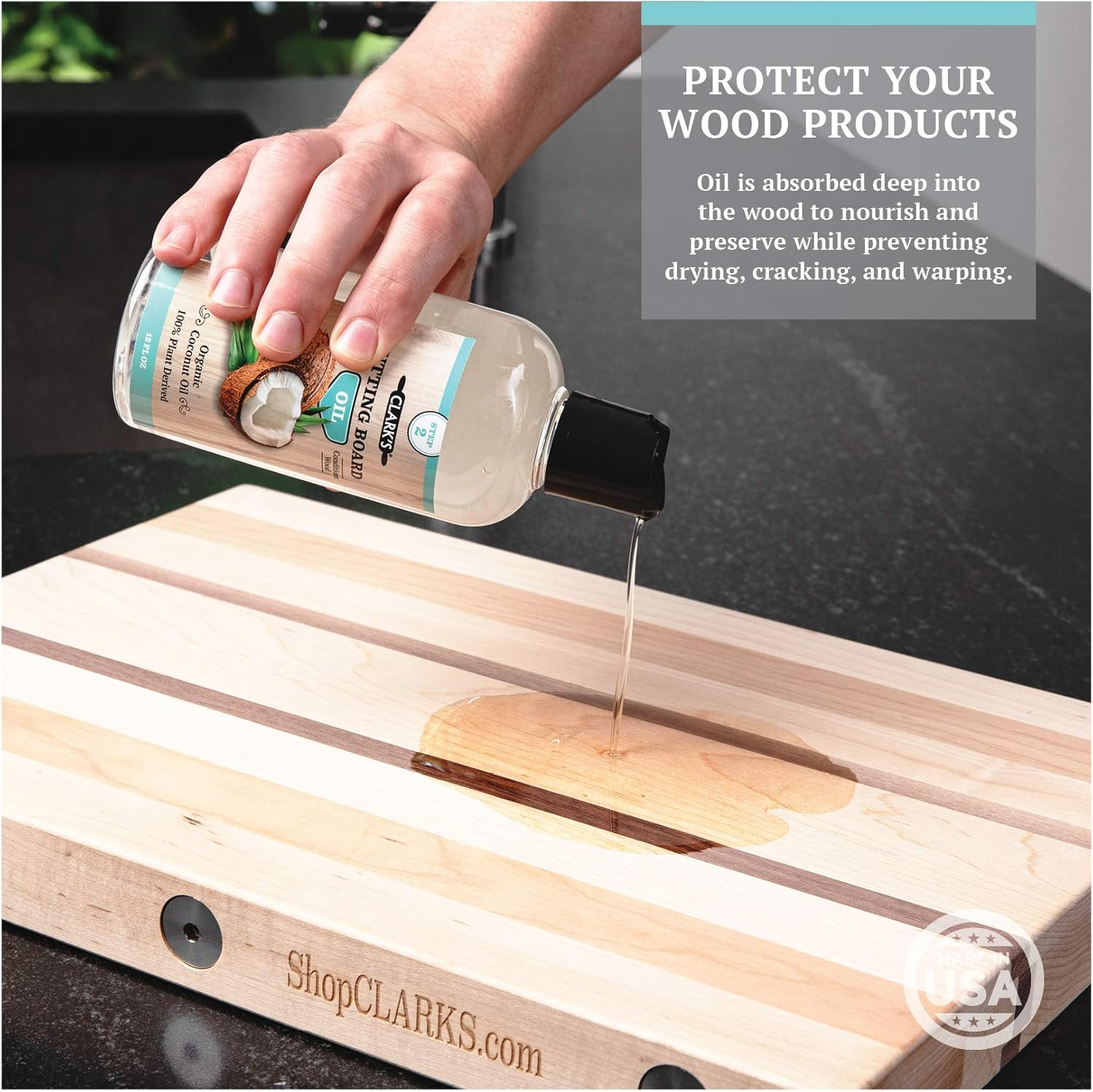CLARK'S Cutting Board Care Kit with Coconut Oil - Includes Wax, Soap, Scrub Brush, Buffing Pad, and Applicator - for Kitchen Countertops, Butcher Blocks, Wooden Bowls and Utensils - Food Safe image number 6