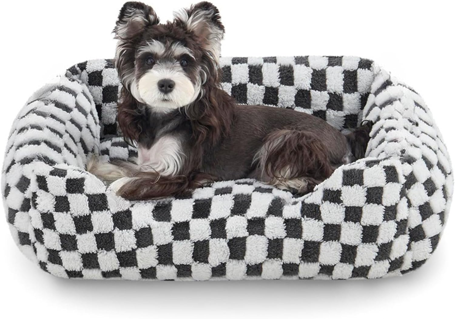 Dog Beds for Small Dogs with Removable Zipper Cover, Washable Rectangle Dog Bed with Jacquard Shaggy Plush & anti Slip Bottom, Cozy Cute Soft Pet Beds for Puppy and Kitty