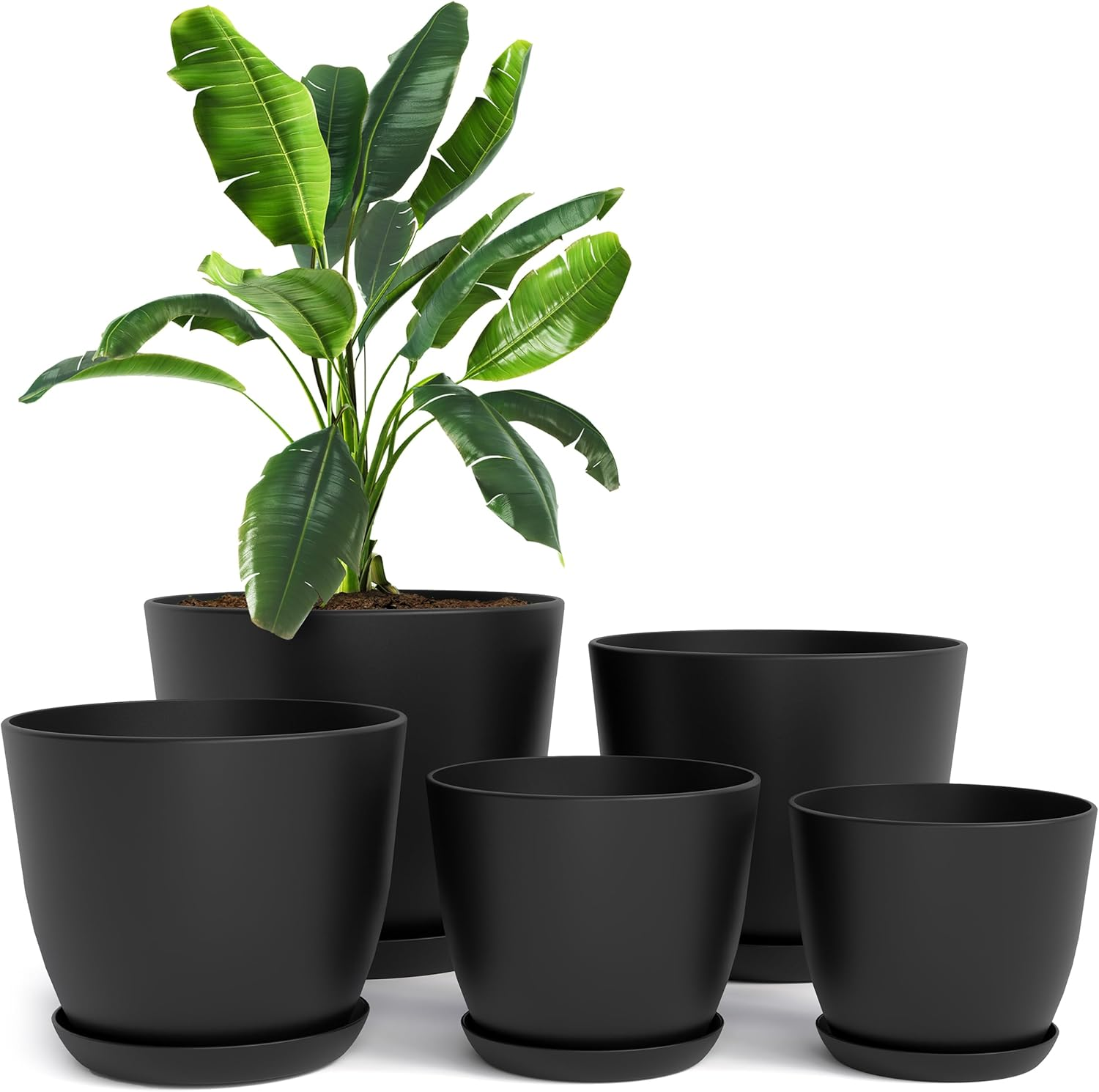 Utopia Home - Plant Pots Indoor with Drainage - 7/6.6/6/5.3/4.8 Inches Home Decor Flower Pots for Indoor Planter - Pack of 5 Plastic Planters for Indoor Plants, Cactus, Succulents Pot - White