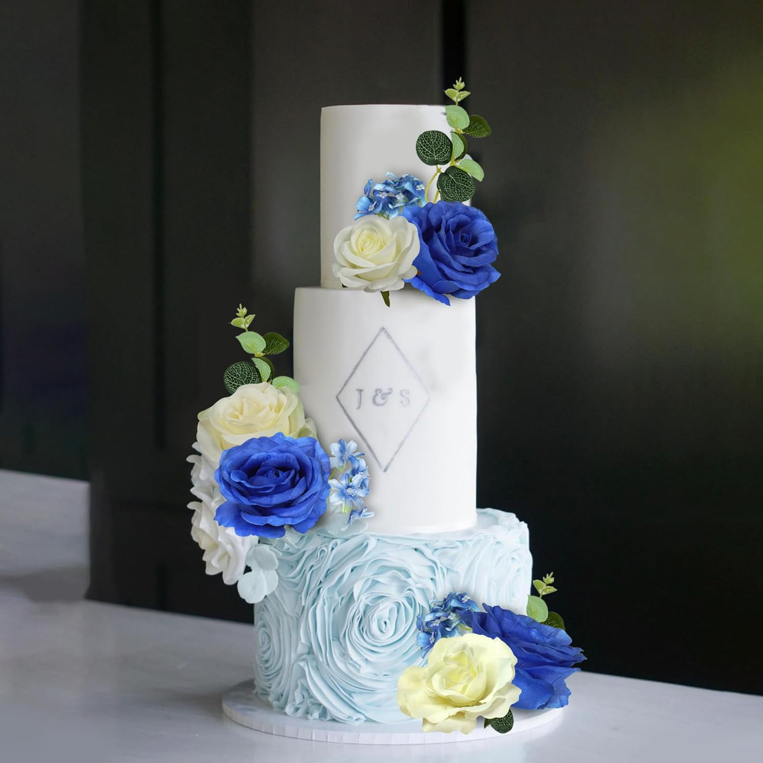 DRWATE Flower Cake Toppers Boho Cake Toppers Artificial Blue Rose Eucalyptus Cake Decorations for Girl Women Birthday Baby Shower Wedding Valentine'S Day Celebration Boho Party Supplies (Style 6) image number 3