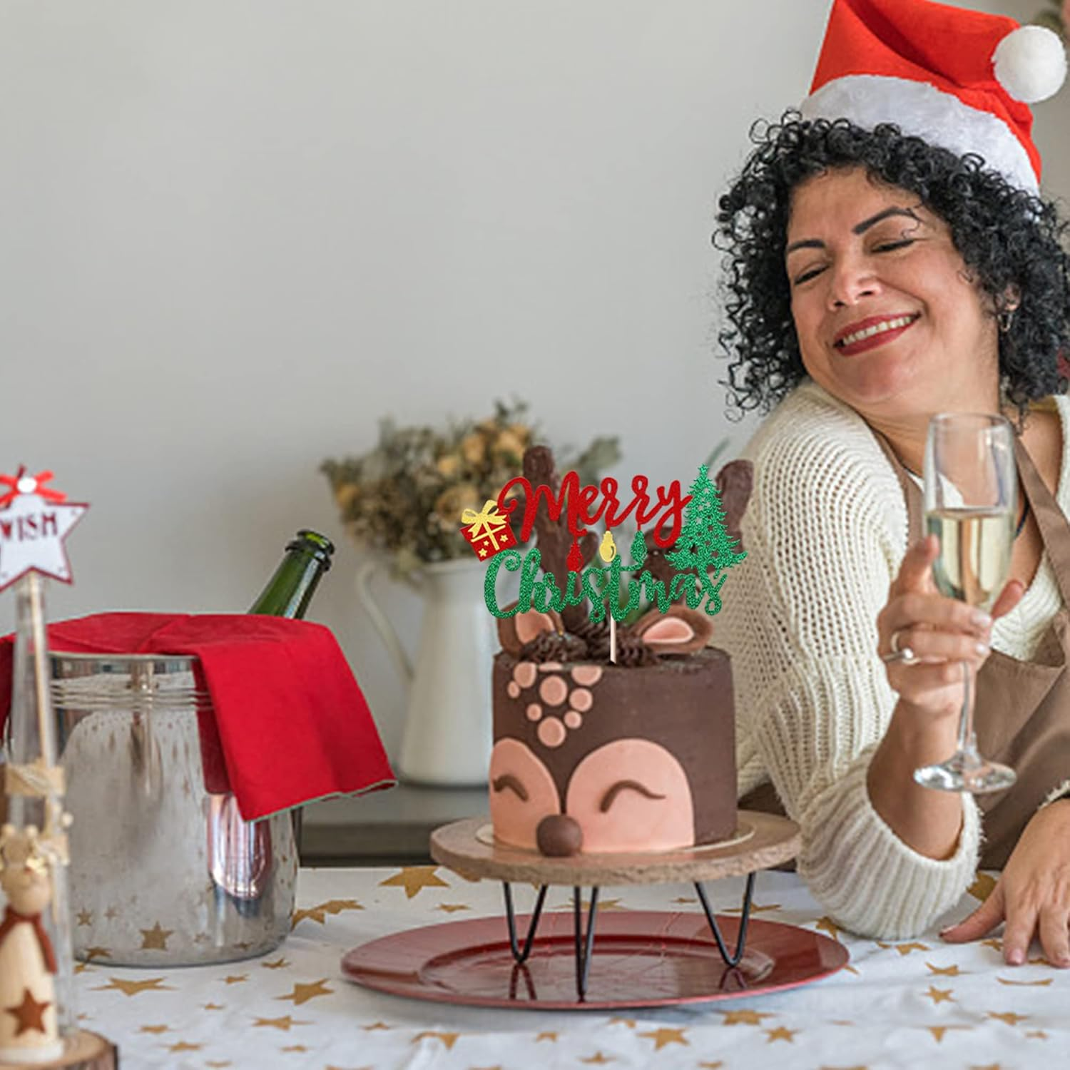 1 Pack Merry Christmas Cake Topper Glitter Lights Gift Box Christmas Tree Cake Pick for Merry Christmas Theme New Year Holiday Kids Birthday Party Cake Decorations Supplies - Design 1 image number 6