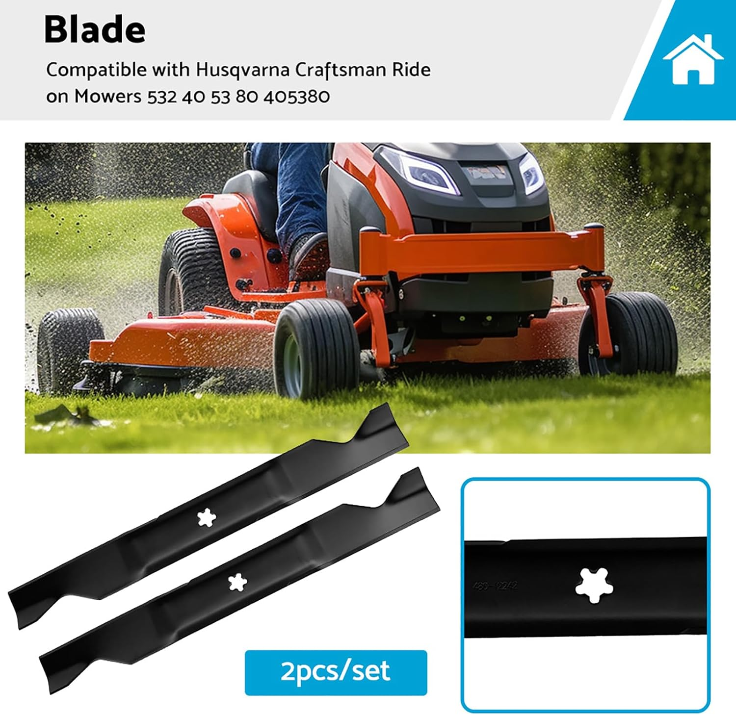 2PCS 46" Lawn Mower Blades Suitable for Husqvarna Craftsman Ride on Mowers 532 40 53 80 405380 image number 4