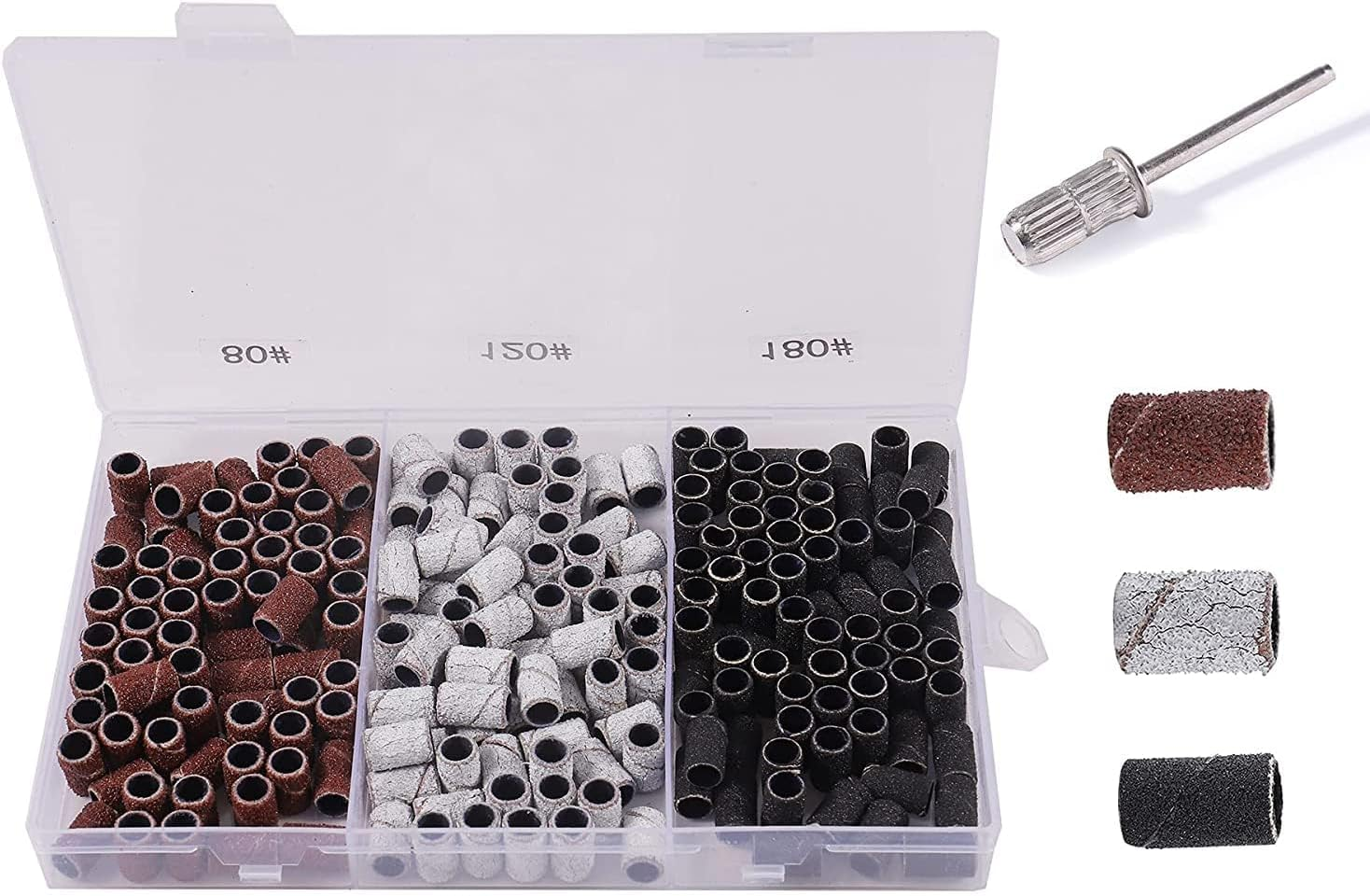 210Pcs Nail Sanding Bands Manicure Drill Set with Box Nail Drill Sanding Tape, 80/120 / 180 GRIT Nail Art Sanding Tape with 1Pcs 3/32 Inch Nail Drill Bit image number 2