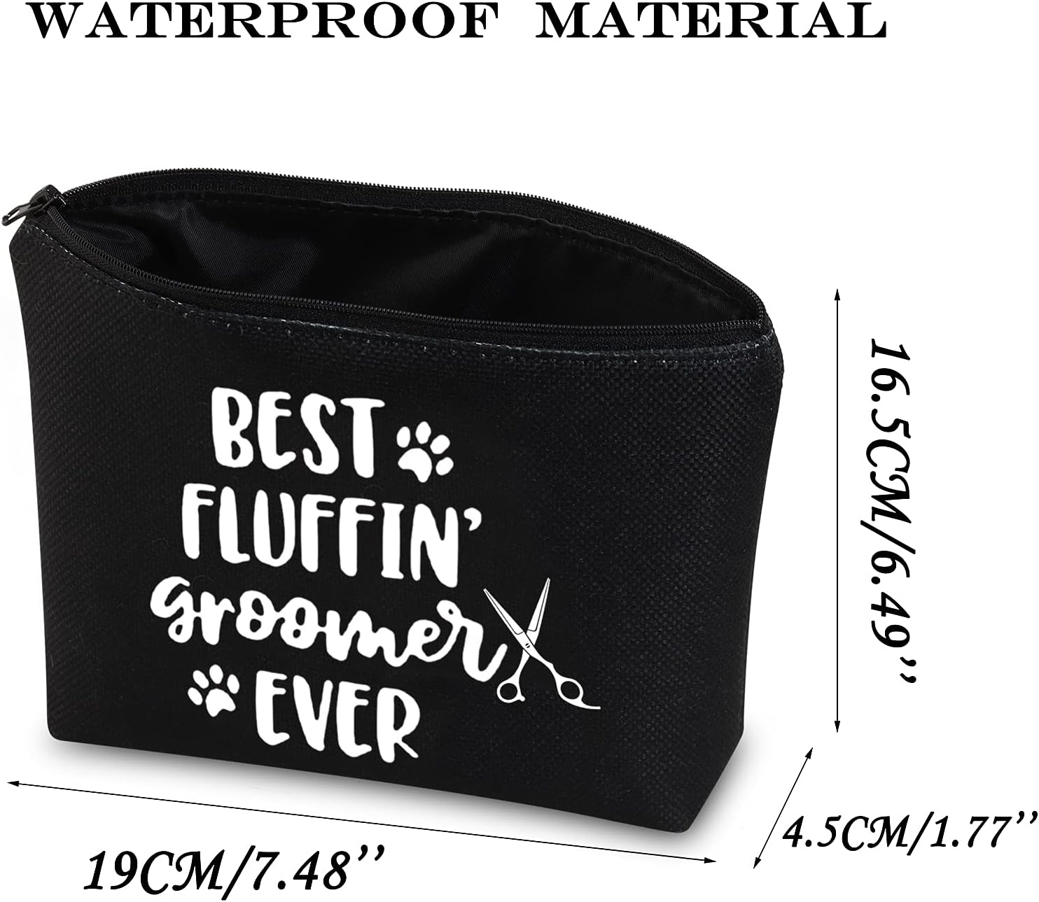 JINUP Dog Groomer Grooming Gift Best Fluffin' Groomer Ever Makeup Cosmetic Zipper Bag Pet Groomer Tool Kit, Fluffin' Groomer Black Bag,