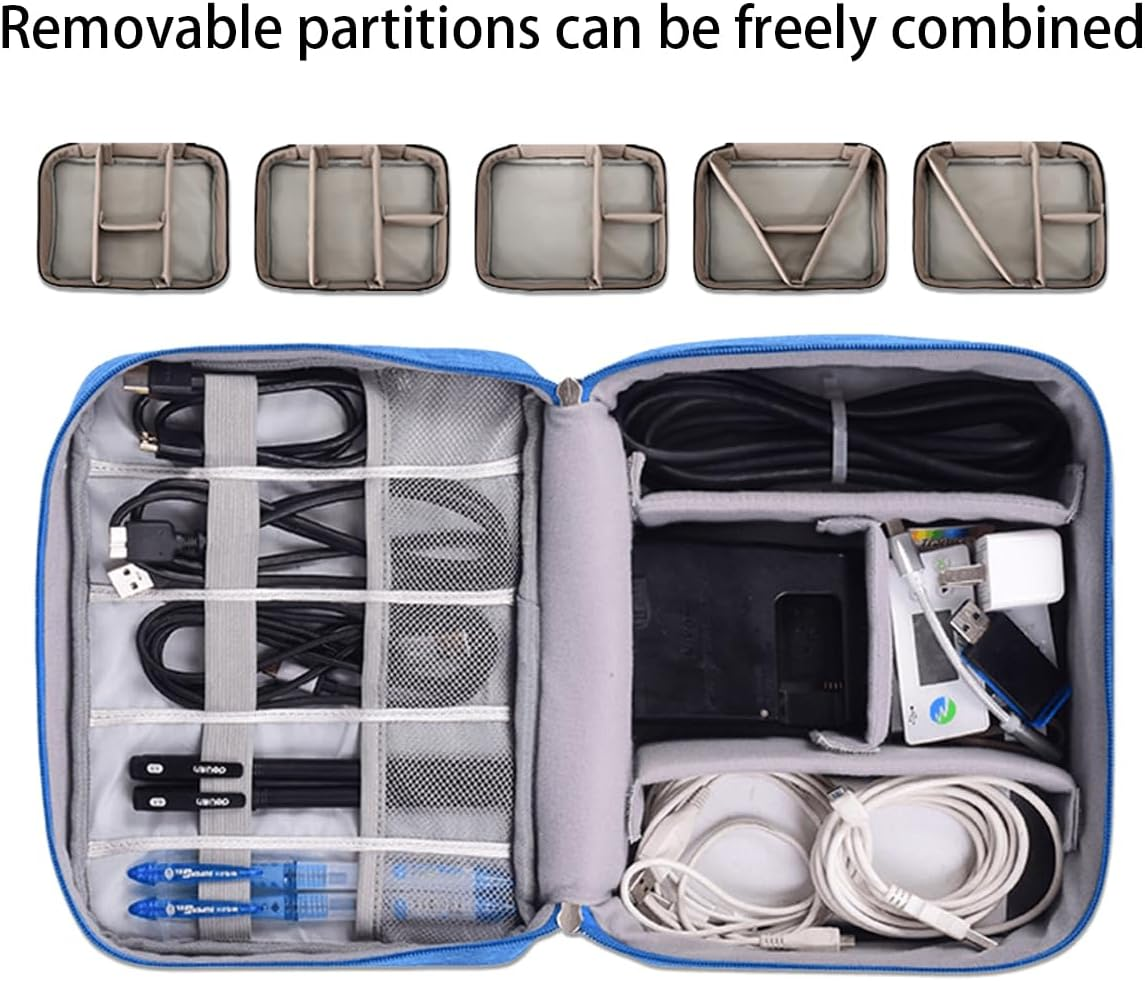 FAVORTALK Electronics Organiser Travel Accessories Storage Bag with Removable Bulkhead Waterproof Portable Gadget Pouch for Cable Power Bank Charger Headphone Mouse Hard Disk, Wine Red 1 B21614 image number 3