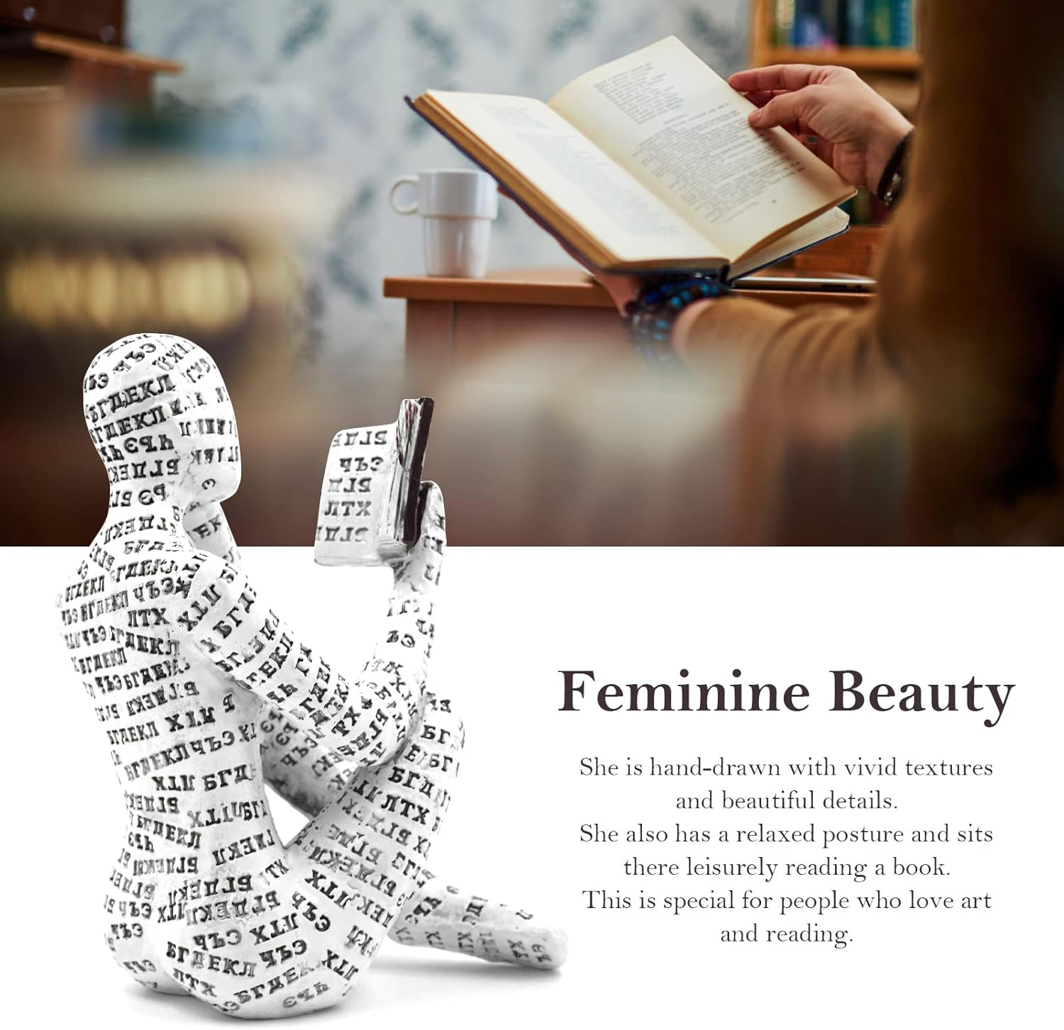 Reading Woman Figurine, Home Decor Pulp Reading Woman Figurine Thinker Statue Aesthetic Sculpture Room Decor Modern Abstract Decoration on Shelf Table Desk for Living Room Office Bedroom image number 4