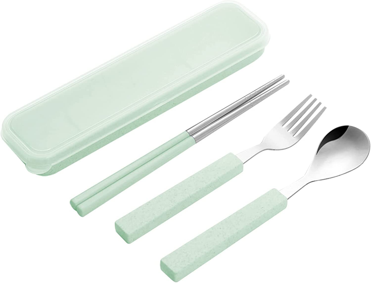 VANRA 3-Piece Children Utensils Set 18/8 Stainless Steel Child Flatware Set Silverware Spoon Fork Chopstick Set with Travel Case for Kids Lunch Box (Green) image number 4