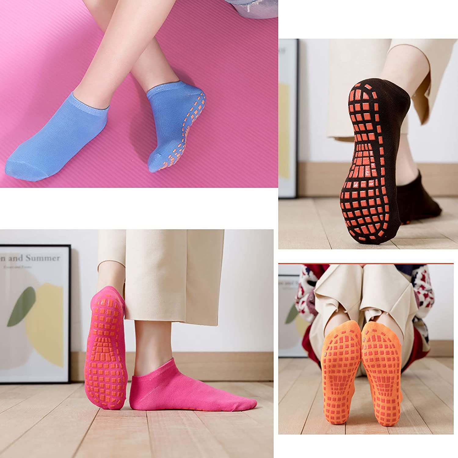 12 Pairs Non Slip Grips Yoga Socks Women Anti-Skid Socks Sticky Grippers Socks for Pilates Ballet Barre Yoga image number 6
