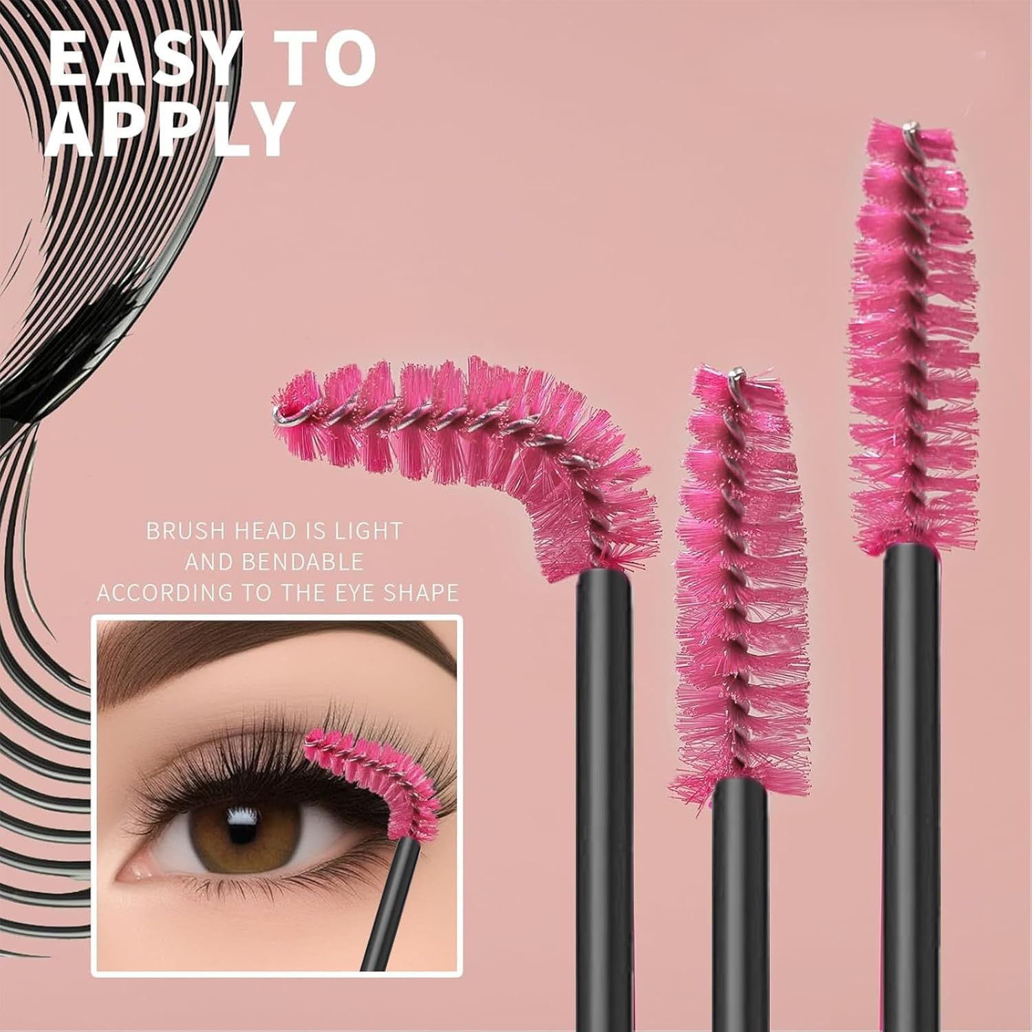 Tavvke 200 Pcs Disposable Makeup Applicators Set, 100 Mascara Brushes and 100 Lip Gloss Applicators for Lipstick and Mascara Testing, Pink image number 5