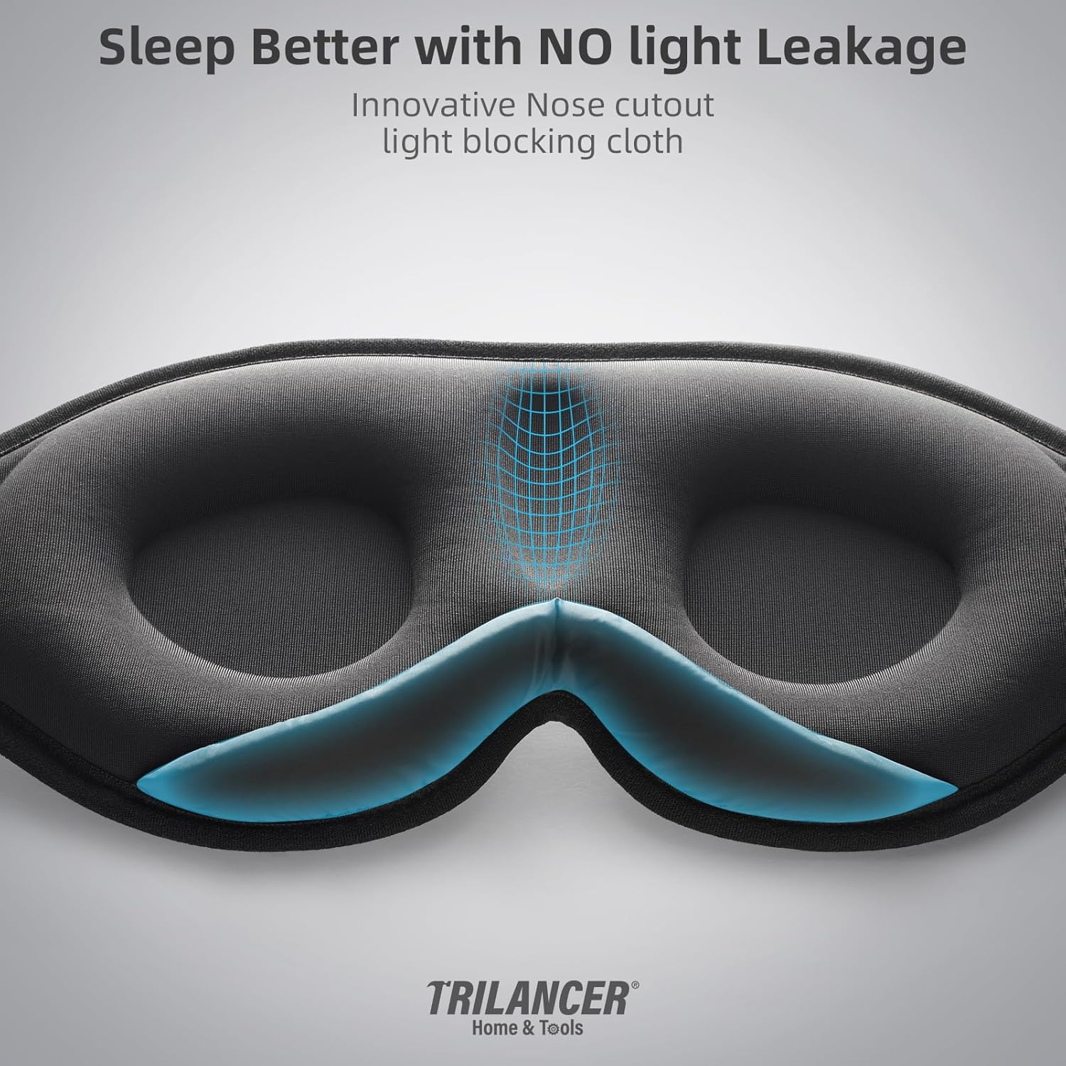 2025 Innovative Sleep Mask for Men and Women, Trilancer 3D 100% Light Blocking Design, Comfortable Eye Mask, Blackout Blindfold for Sleeping, Nap, Meditation, Travel, with Earplugs (Black) - Black image number 3