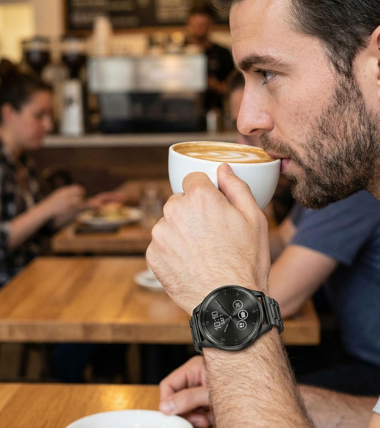 Hiseus Bracelet Compatible with Garmin Vivomove Sport Style Trend, Chic Metal Replacement Strap for Men and Women - Black image number 3