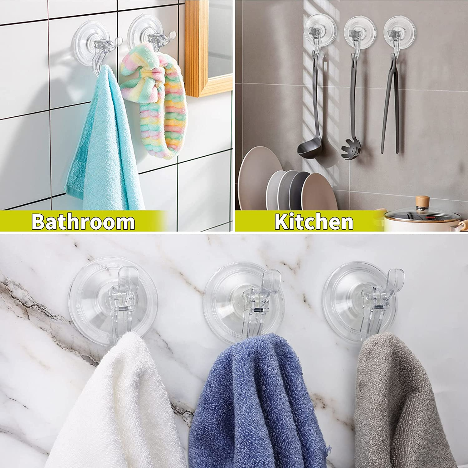 Antimbee 3 Pack Suction Cup Hooks, Clear Suction Cup Hanger, Removable Small Suction Cups for Shower, Bathroom, Glass, Door, Windows, Kitchen-Max Hanging up to 11 Lbs on Smooth Surface - 3, Transparent image number 4