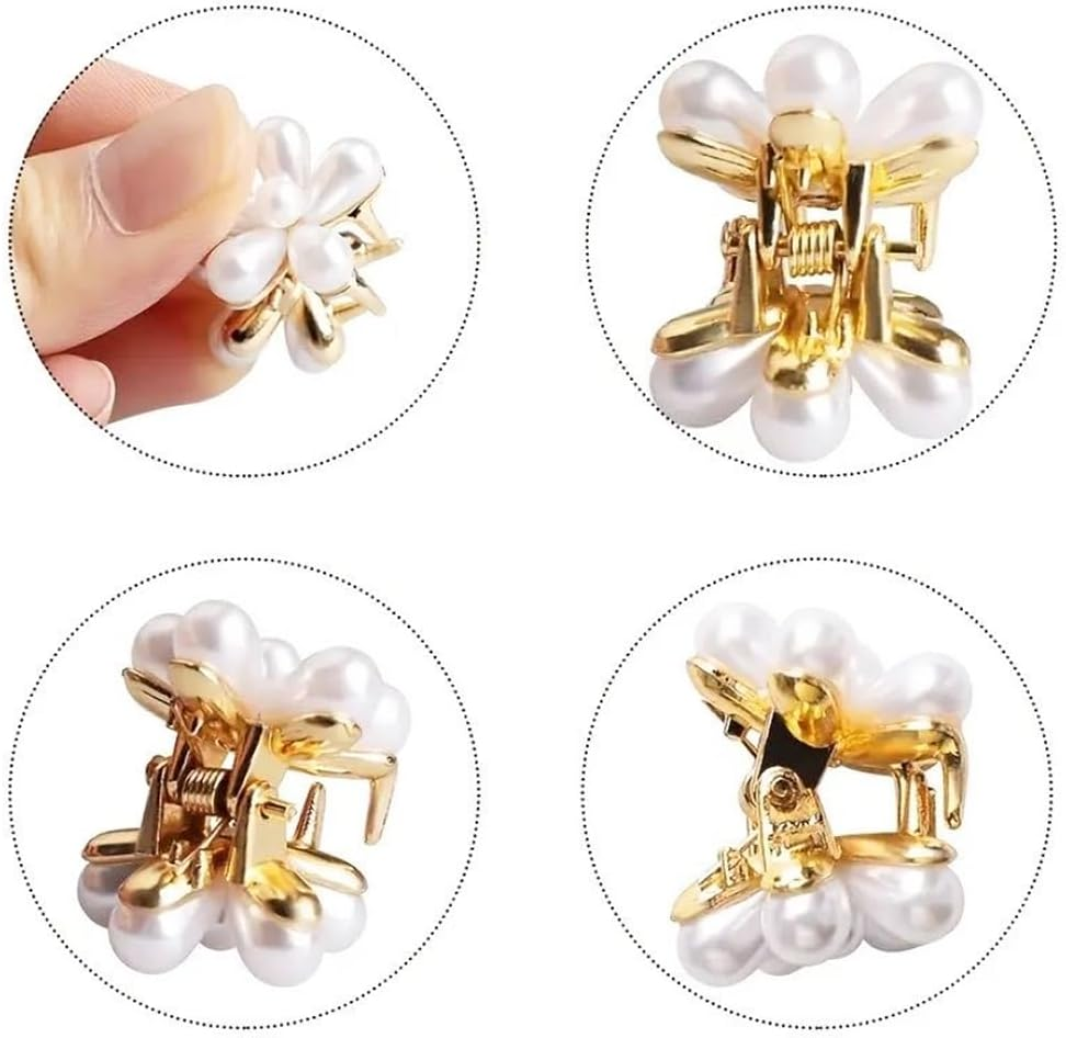 10 Pcs Mini Flower Shape Metal Flower Hair Clips with Beads Non Slip Small image number 1