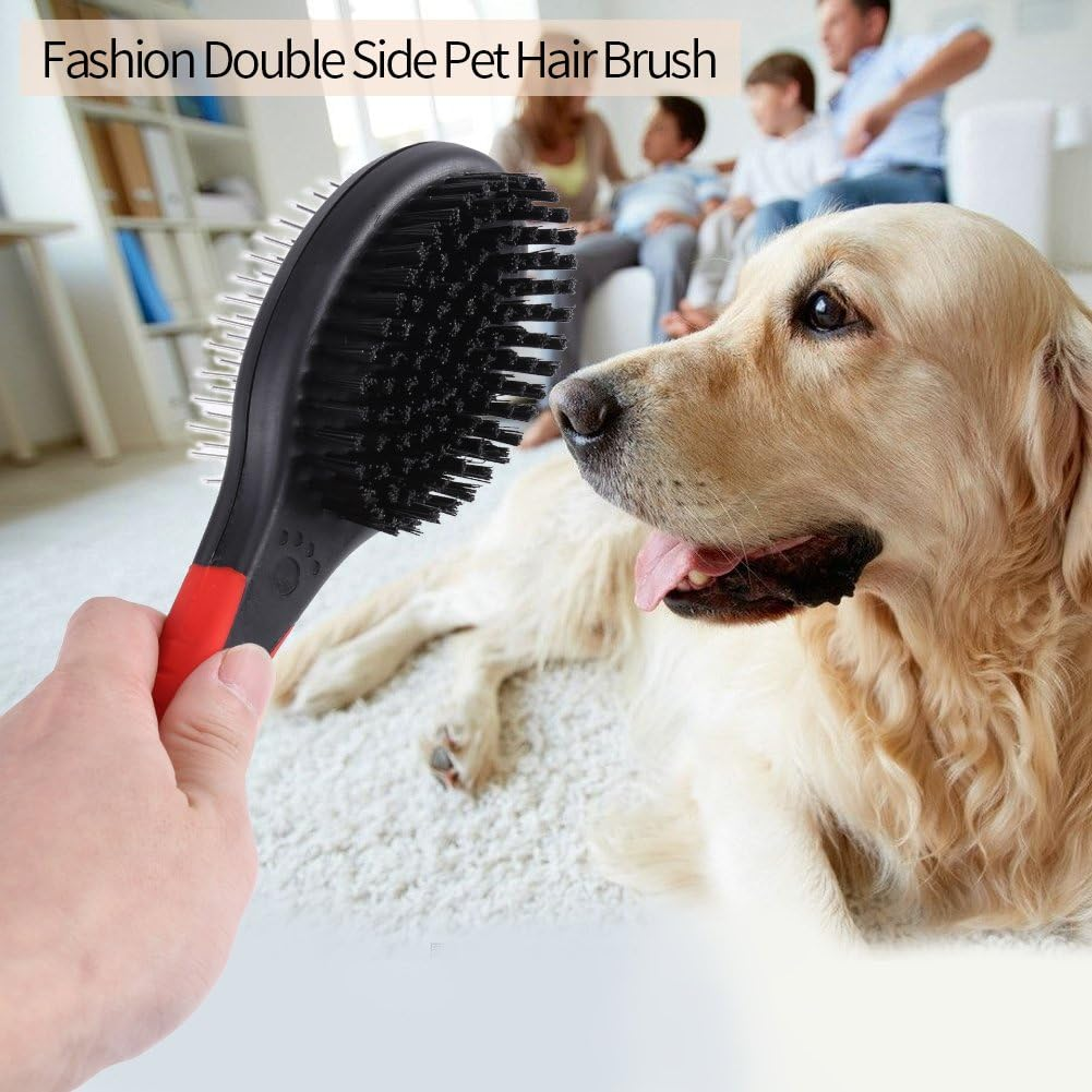 Dog Brush Cat Pet Grooming Comb 2 in 1 Double Sided Pin Cleans for Pets Shedding and Dirt Suitable for Long Medium Thick Short Hair Pet(M) image number 2