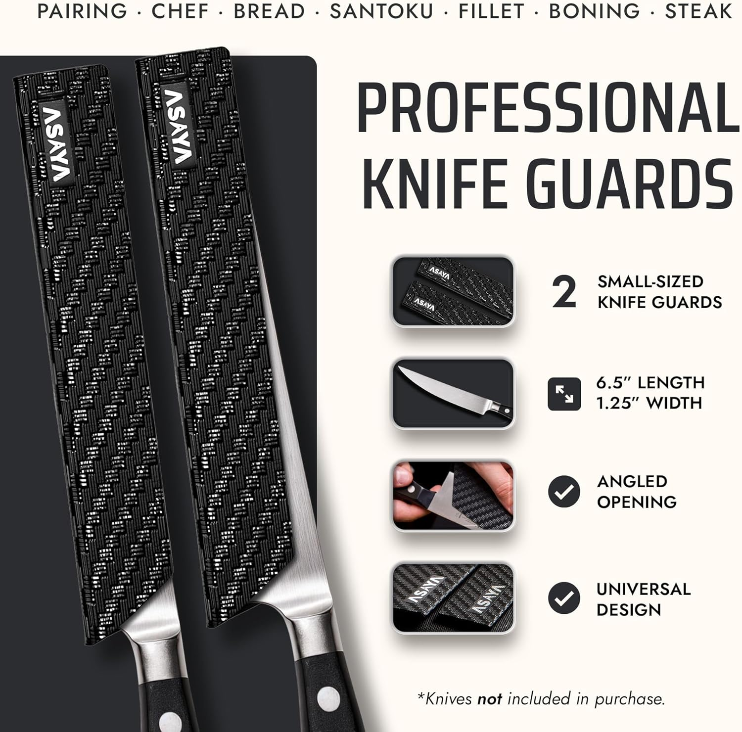 Asaya Professional Knife Edge Guards - Two Universal Streak Knife Covers - 6" X 1" - Extra Strength, ABS Plastic and Bpa-Free Felt Lining, Non-Toxic and Food Safe - Knives Not Included (2 Piece S) image number 3