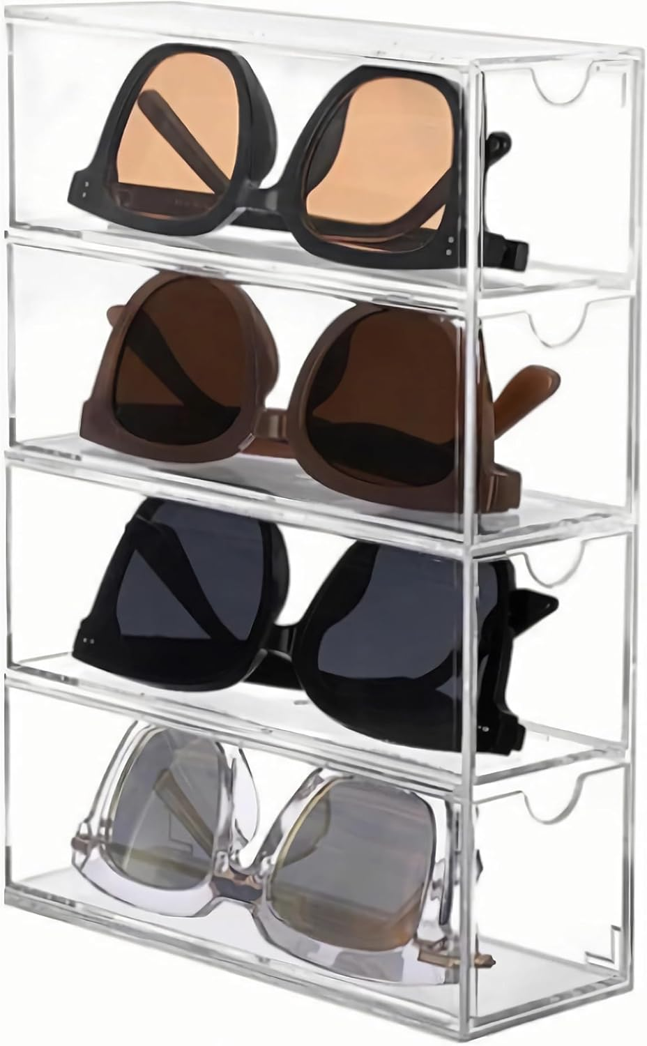 Acrylic Eye Glass Storage Organizer Box with 4 Clear Divided Drawers for Sunglasses Stackable Cosmetic Jewelry Makeup Tabletop Coffee Pod Display Organizer Holder（Clear) image number 3