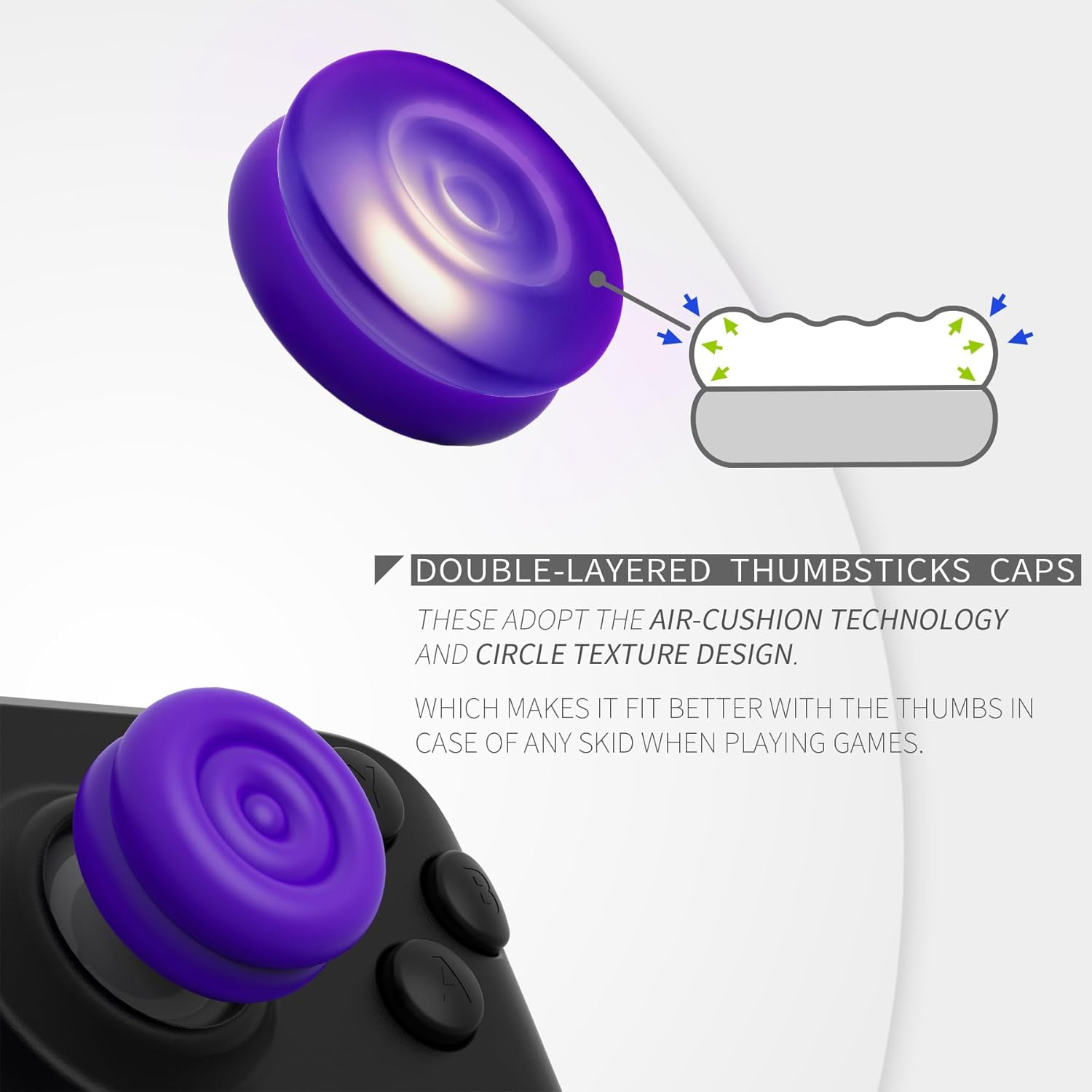 Playvital Thumb Grips for Steam Deck LCD & OLED (4-Pack), Thumb Cushion Caps with Anti-Slip Texture, Height-Boost Joystick Cover for Steam Deck Accessories, Joystick Protection - Purple - Black image number 6