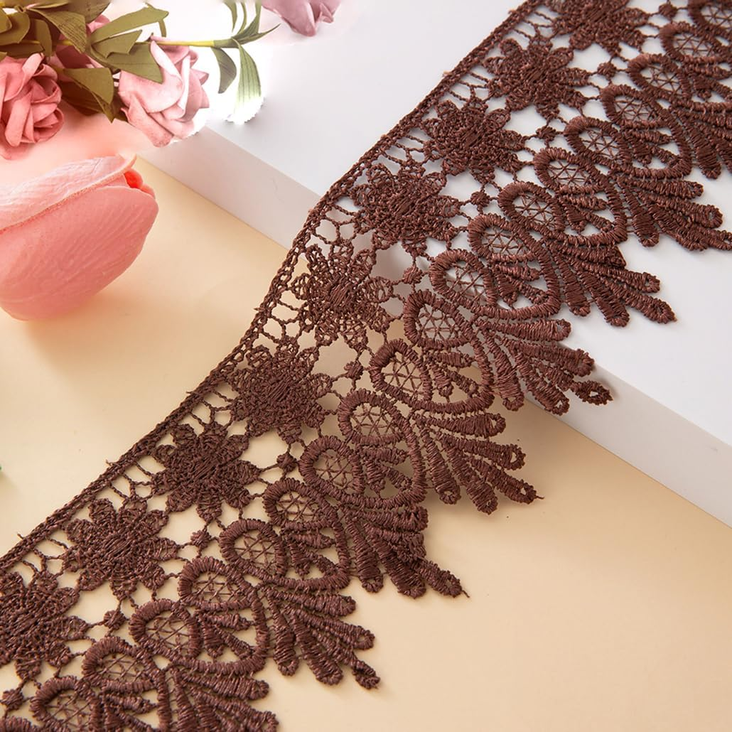 Kuasting 7.5 Yards Floral Lace Edge Trim 9CM Tassel Lace Trim Width Europe Chips Pattern Inelastic Embroidery Lace Trim for Sewing Making, DIY Crafts, Gift Wrapping, Wedding Decor (White)