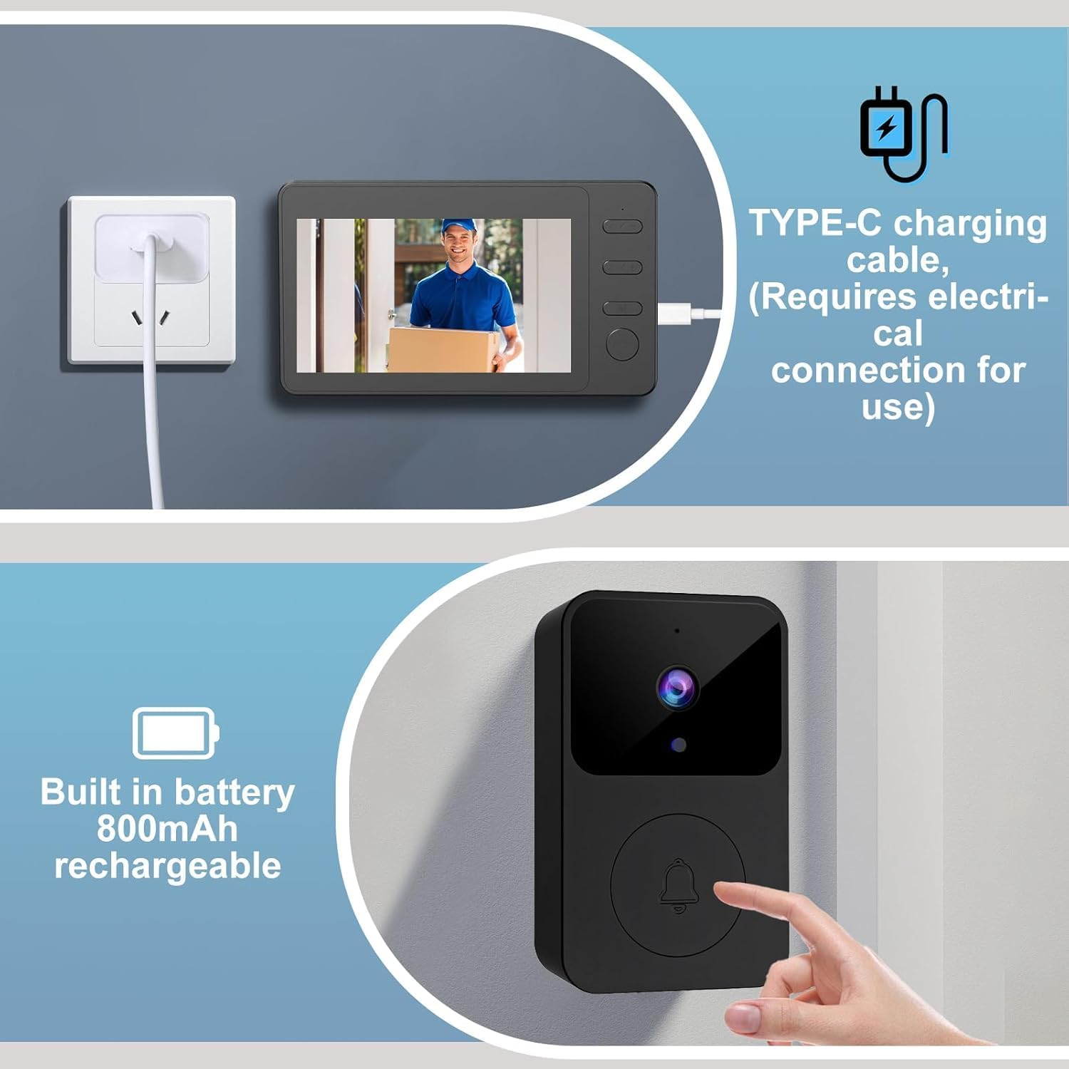 HUAJUN Wireless Video Doorbell Camera,1080P Video Doorbell Intercom System with 4.3 Inch Screen, Night Vision, 80 Wide Angle Lens, Indoor Outdoor Surveillance for Home image number 4