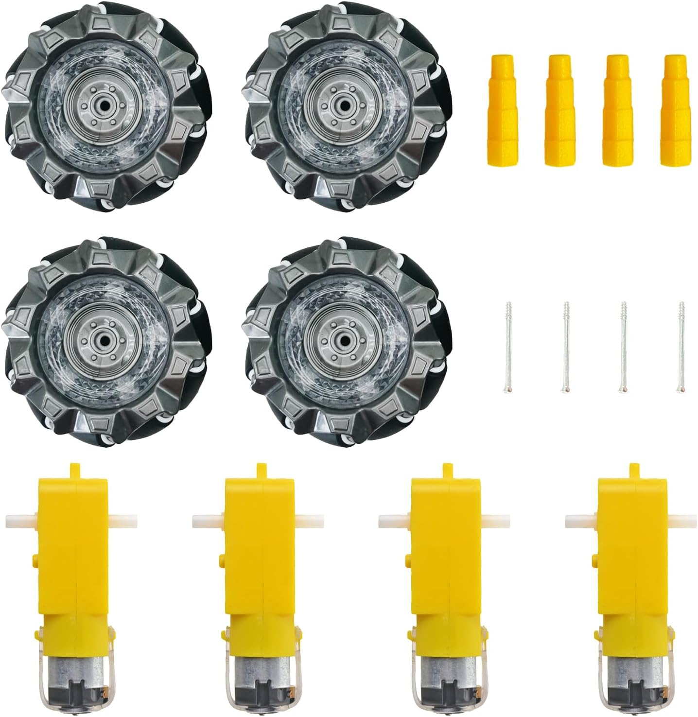 DWWTKL DIY Mecanum Wheel Robot Kit Parts 4WD Omnidirectional Wheels Smart Robot Car Chassis Kit Educational Toy Accessory(4Pcs Wheels and 4Pcs TT Motor) image number 2