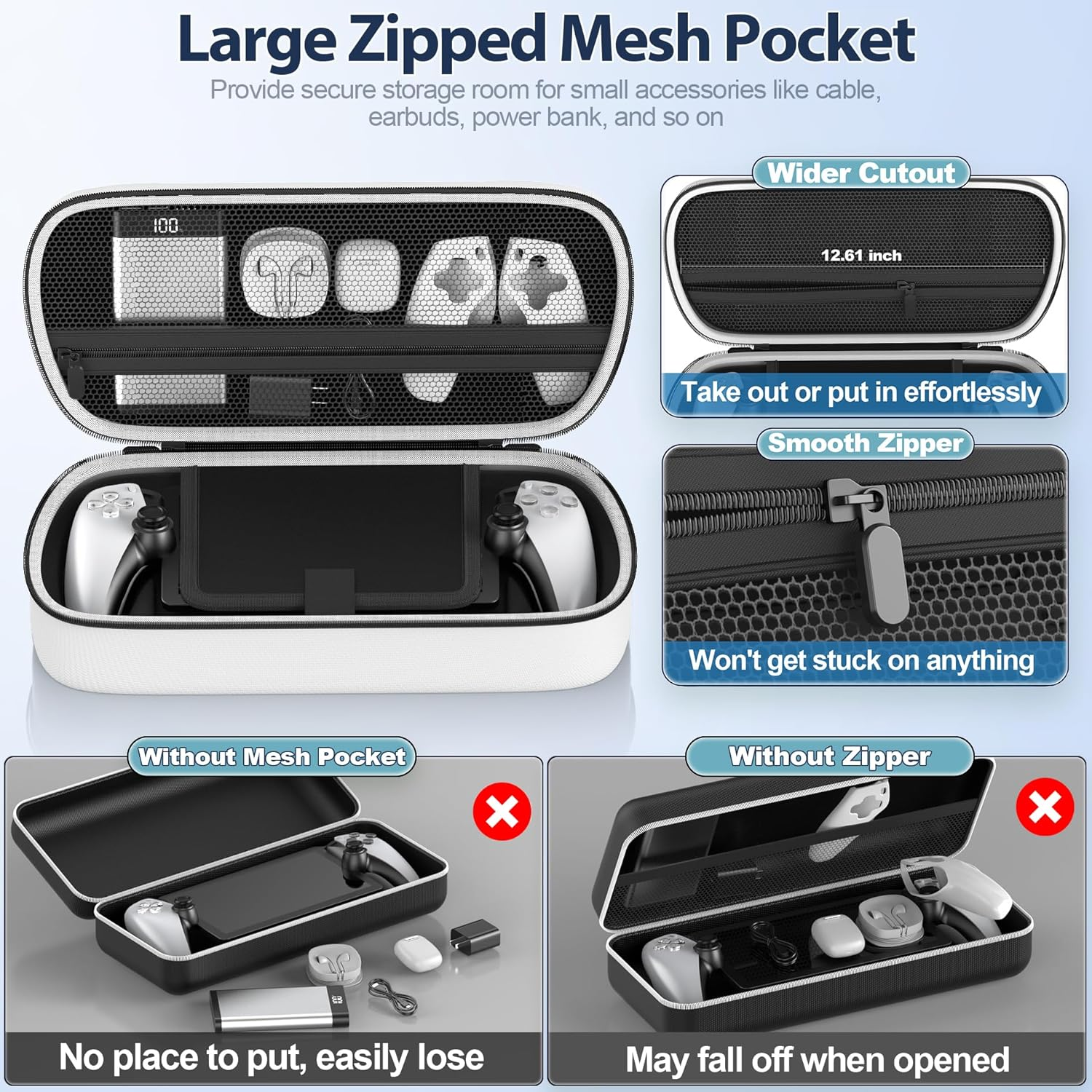 Rysker Playstation Portal Case for PS Portal Remote Player, PS Portal Carry Case with Zip Pocket for PS Portal Accessories, PS5 Portal Carrying Case, Hard Travel Case Storage Bag for PS Portal, White image number 6