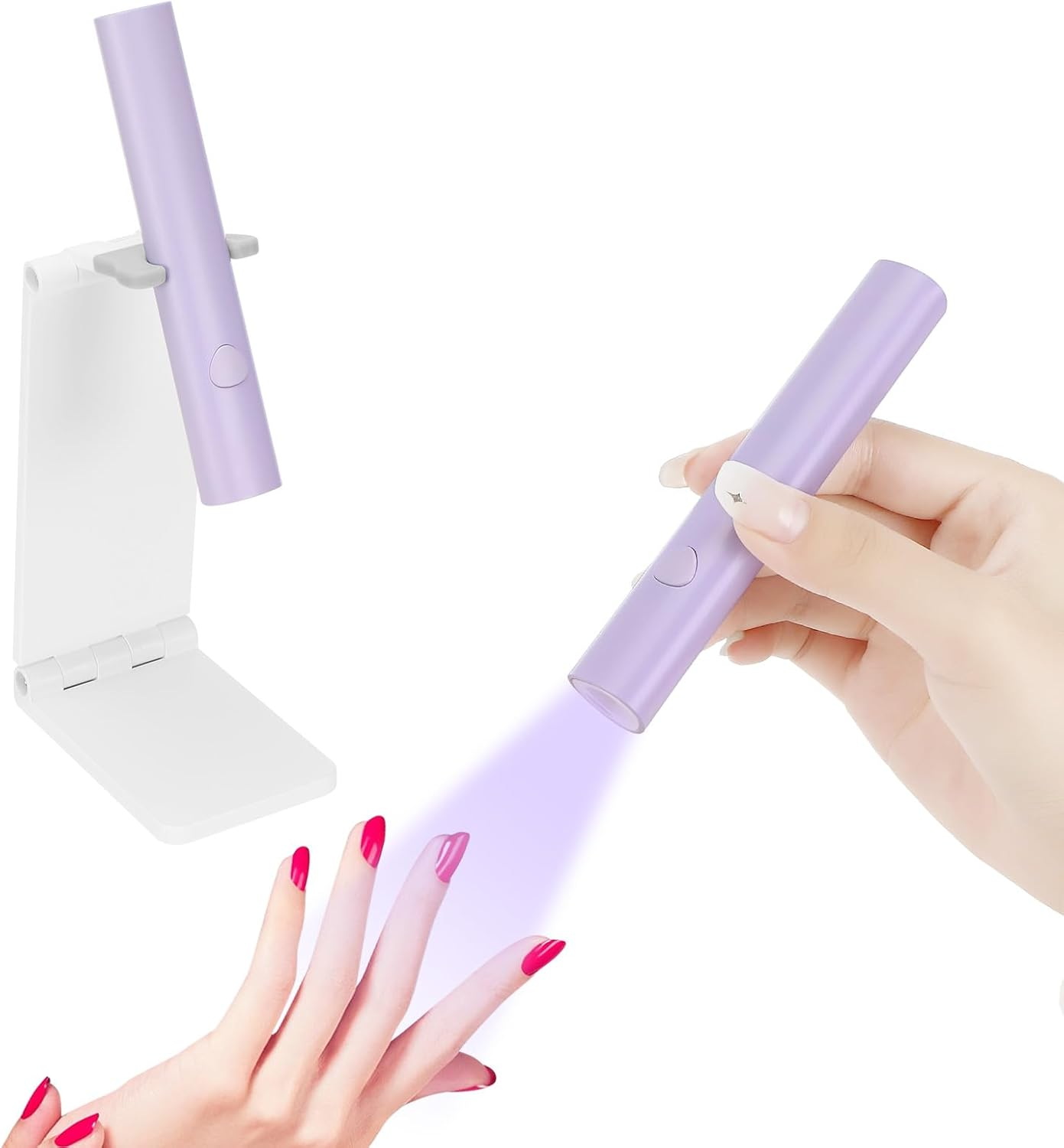 UV Lamp for Gel Nails, Portable Small UV Nail Lamp, Urechargeable with Stand, Mini U V LED Lamp for Nails, for Gel Nail Polish, for Curing Nail Glue & Nail Tips, for Beginners (Purple)