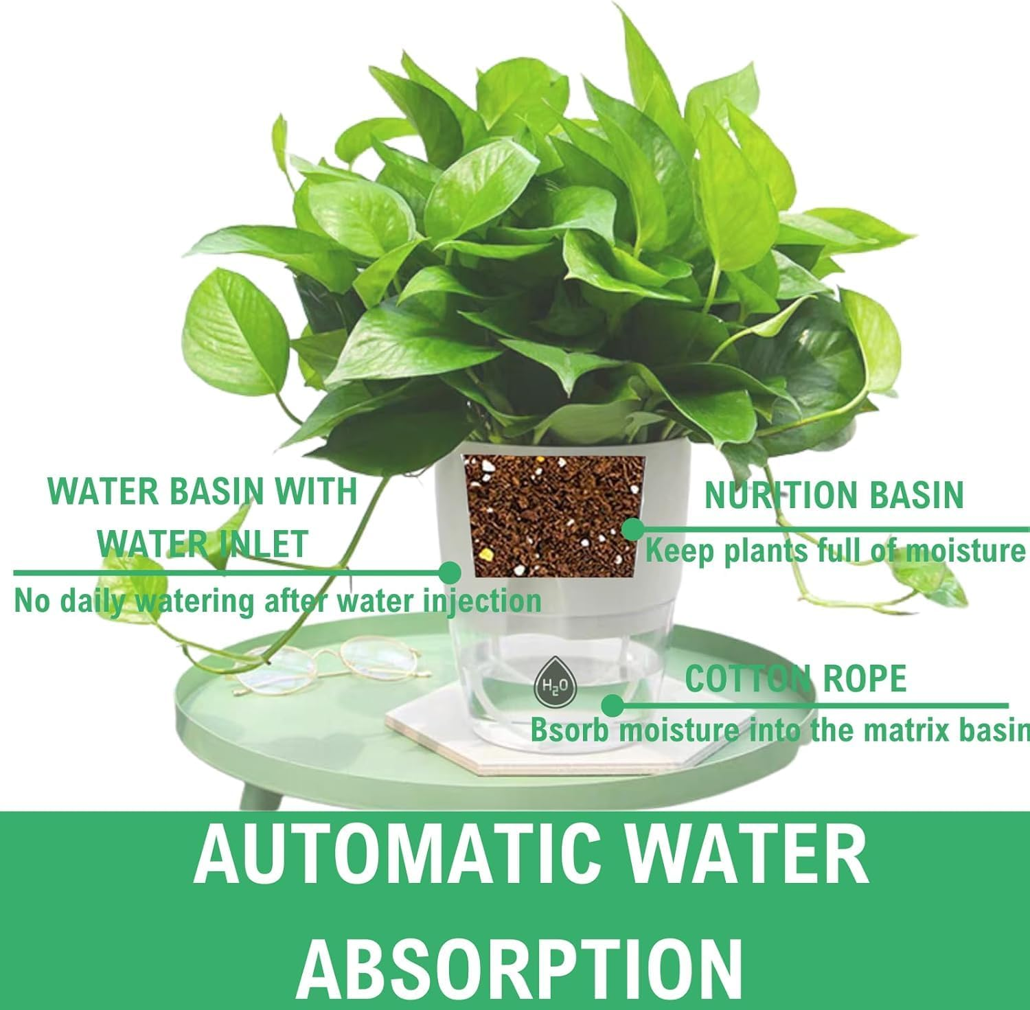 3.2 Inch Self Watering Planters Plastic Planter Pots 3 Pack Wicking Flower Pots Modern Decorative Planter for House Plants,Herbs,Indoor Outdoor Plant (White) (6" White-4Pack) image number 4