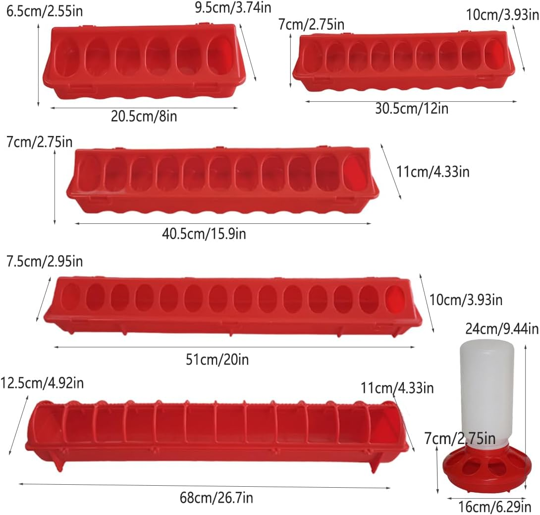 AIMALL Connectable Chicken Feed Trough Set with Waterer 8.07-26.77In Plastic Mesh Poultry Feeder for Coop Hens Chicks Quail Birds Easy to Clean and Refill image number 3