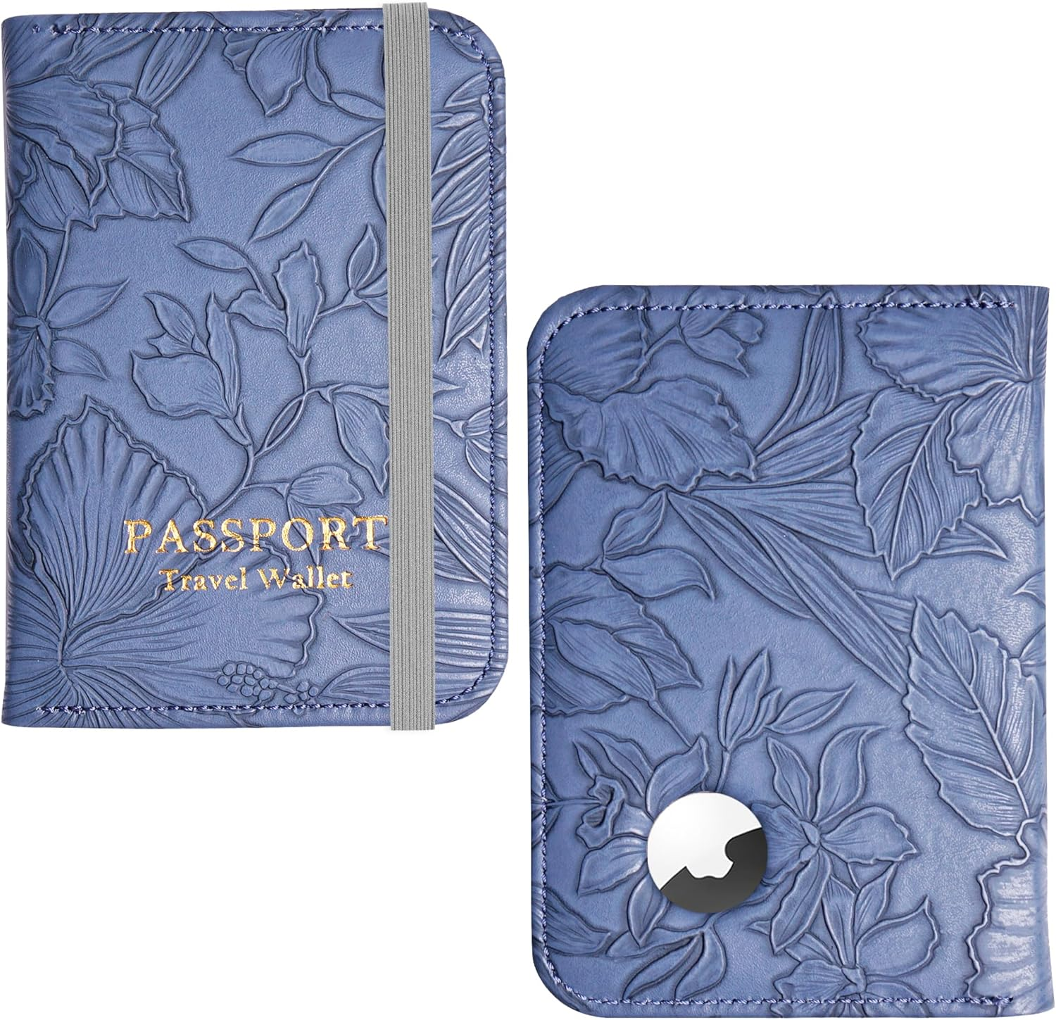 Lizimandu Passport Holder with Airtag Slot, Airtag Passport Wallet for Men Women, Slim Leather Passport Holder Case Family for Travel Anti-Lost, 1-Carved Light Brown, 1 Pcs