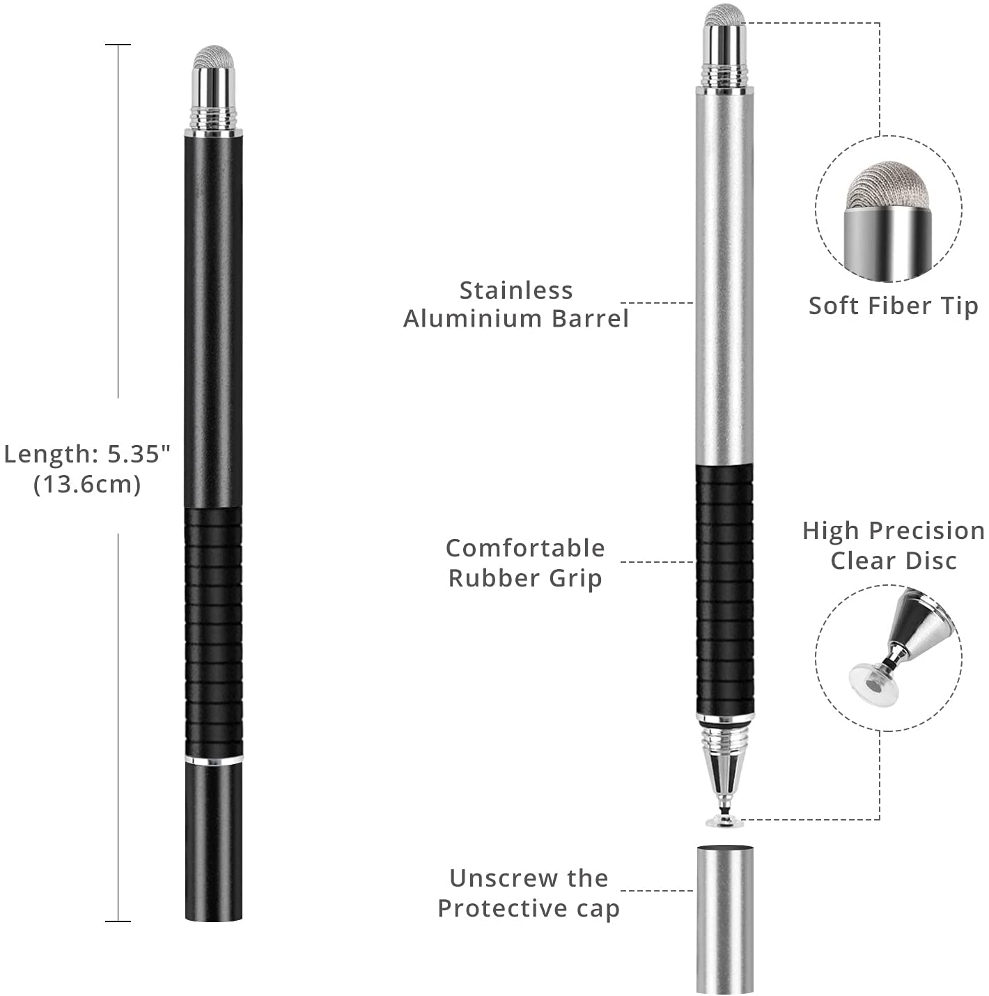 Pen for Tablet Mobile Phone (Pack of 4) Stylus Pens for Ipad Samsung Touchscreen, GUUGEI 2-In-1 Disc / Fibre Tips, Universal Capacitive Pens, Rubber Grip Instead of Finger Operation Pens image number 4