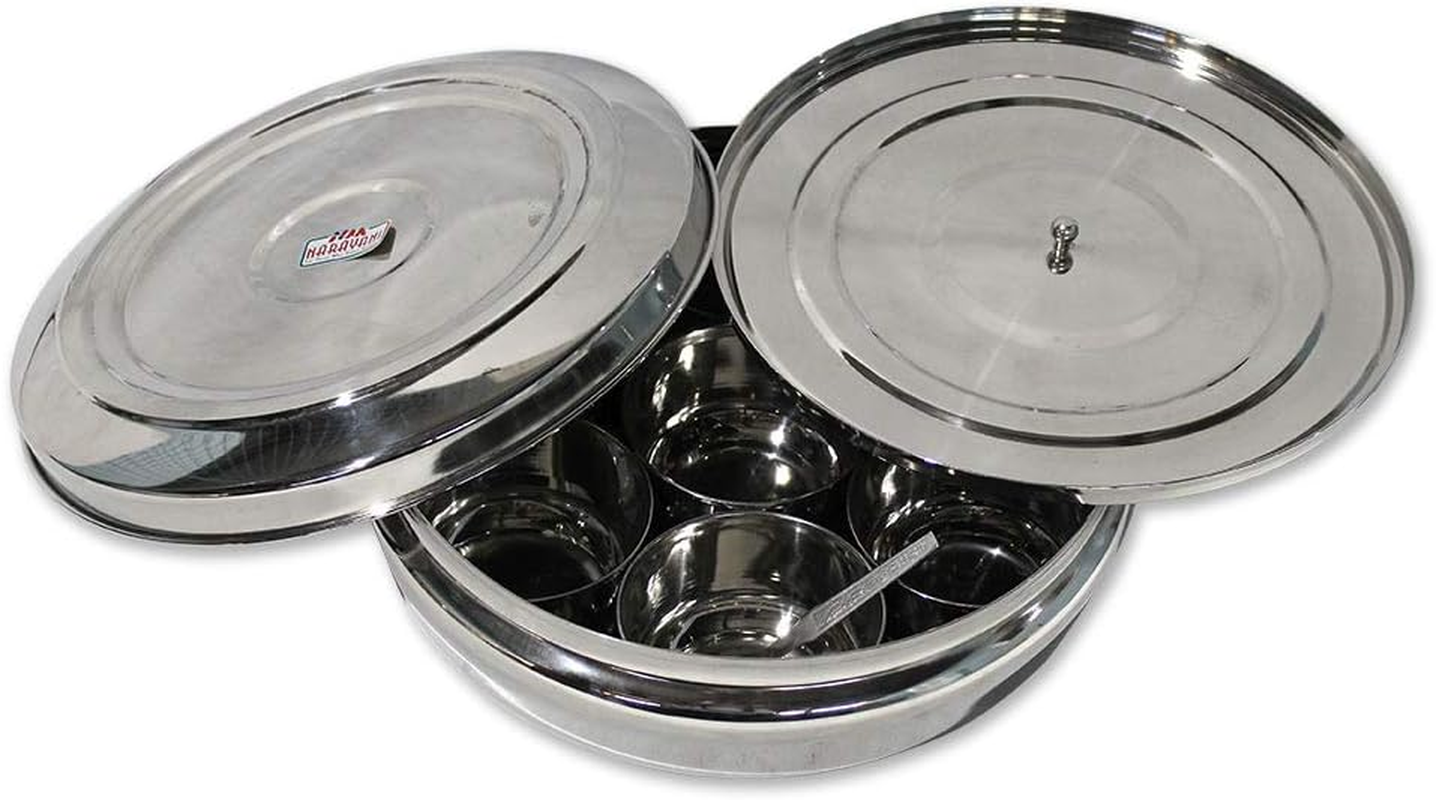 Generic Traditional Stainless Steel Indian Herb Spice Tin Box Masala Dabba with Double LID & 7 POTS (22 Cm) - FOOD_STORAGE_CONTAINER image number 1