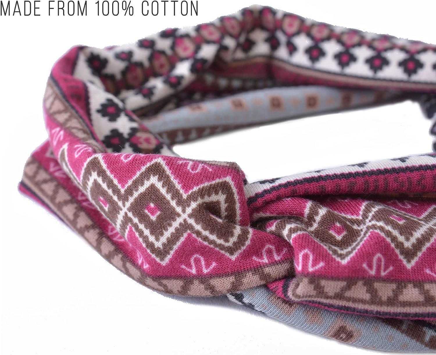 Boho Twist Headbands for Women - Cotton Stretch Elastic Turban Headband Hair Band Hairband Ottoman Print - Navy image number 6