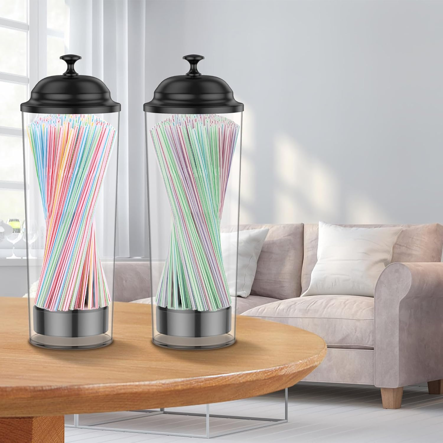 2Pcs Plastic Straw Dispenser, Versatile Straw Organizer Container Convenient Straw Dispenser Straw Holder with Lid Drinking Straw Organizer Container for Bar Home Kitchen Countertop image number 6