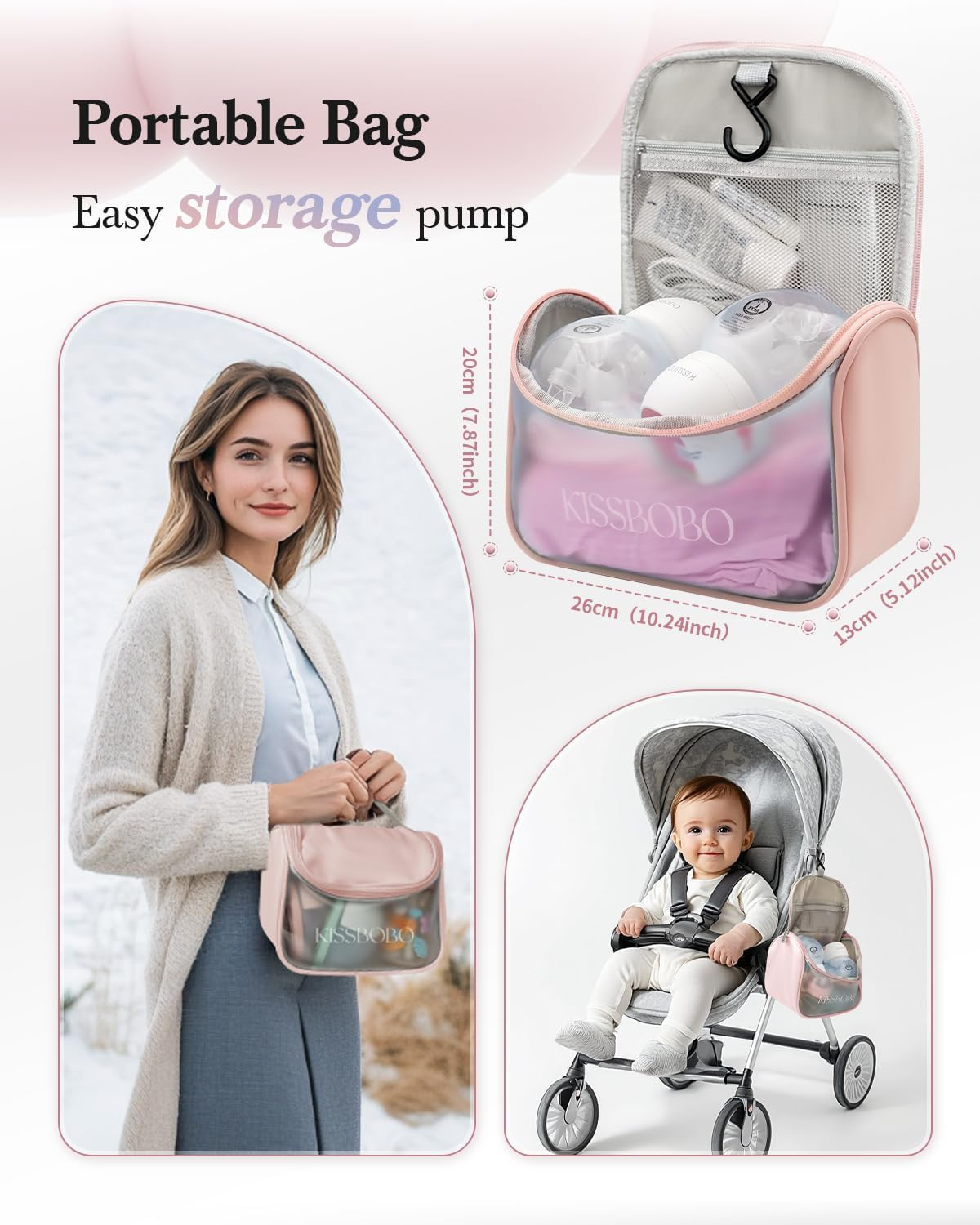 KISSBOBO ABP-1508 Hands Free Breast Pump Wearable with Storage Bag, Wearable Breastfeeding Pump Strong Suction, Low Noise, 3 Modes 9 Levels, with 21/24Mm Insert/Flange, 2 Pack (Pink) image number 2