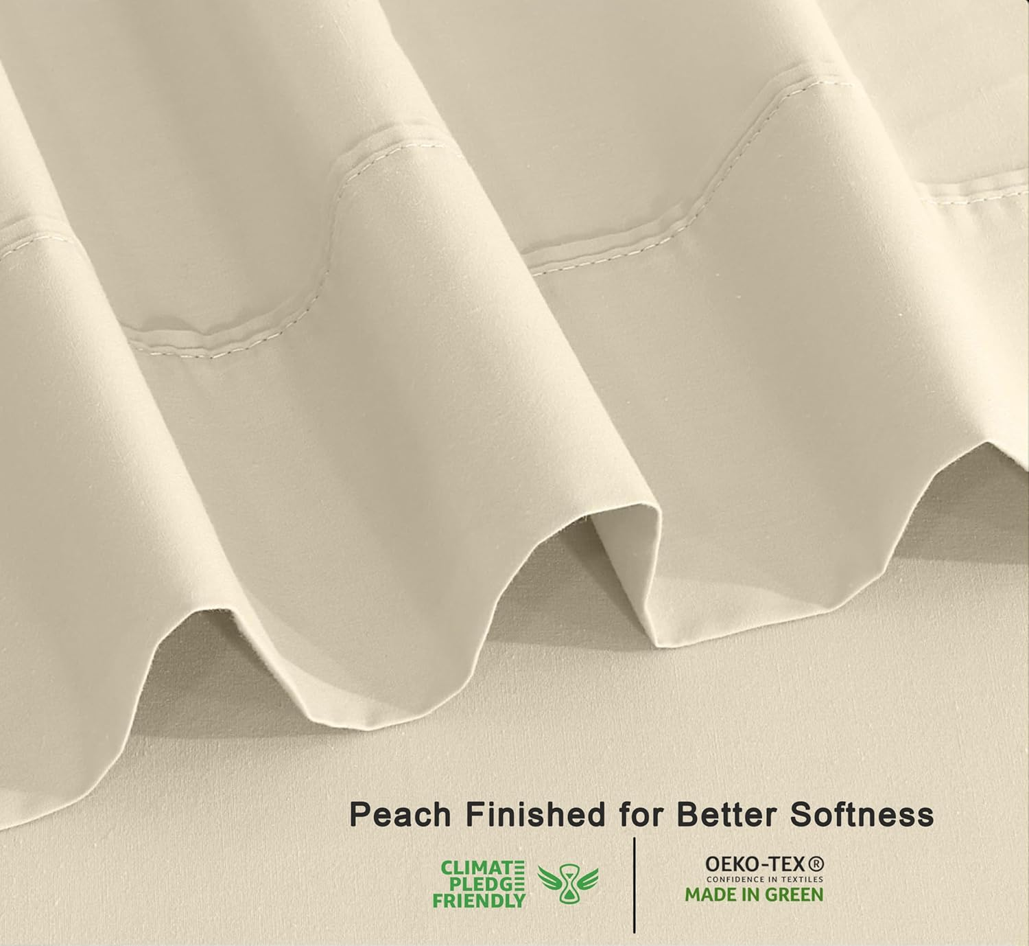 RUVANTI 100% Organic Cotton Sheets Queen Size, Percale Weave, GOTS Certified, 4-Piece Set, Deep Pocket 15", Crisp & Breathable, Soft Durable Bedding, S&aacute;banas Algod&oacute;n Org&aacute;nico &ndash; Cloud Cream image number 2