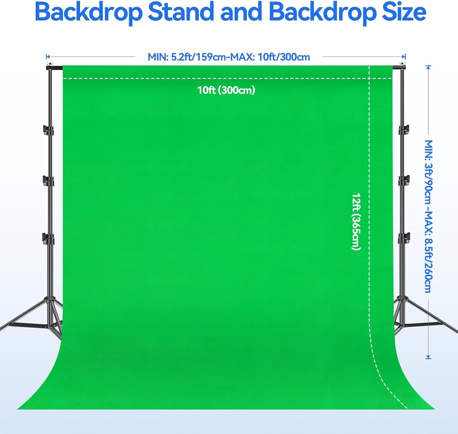 EMART Green Screen Background with Stand, 8.5X10Ft(2.6X3M) Photography Backdrop Kit with 10X12Ft(3X3.6M) Support Frame for Portrait, Video, Shooting, Photo Studio - Black image number 5