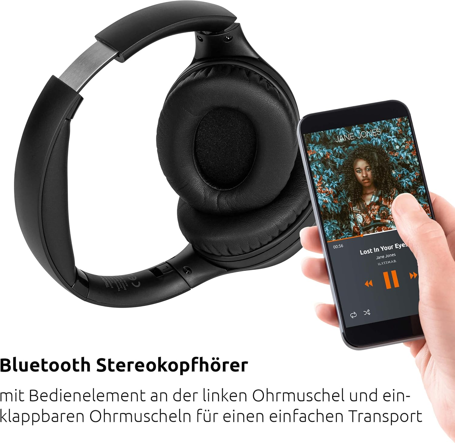 Technisat STEREOMAN 3 BT Wireless Bluetooth Headphones (Bluetooth, Bass Boost, Built-In Battery, Built-In Microphone, Adjustable Headphone Length, Padded, Music Control) Black image number 6