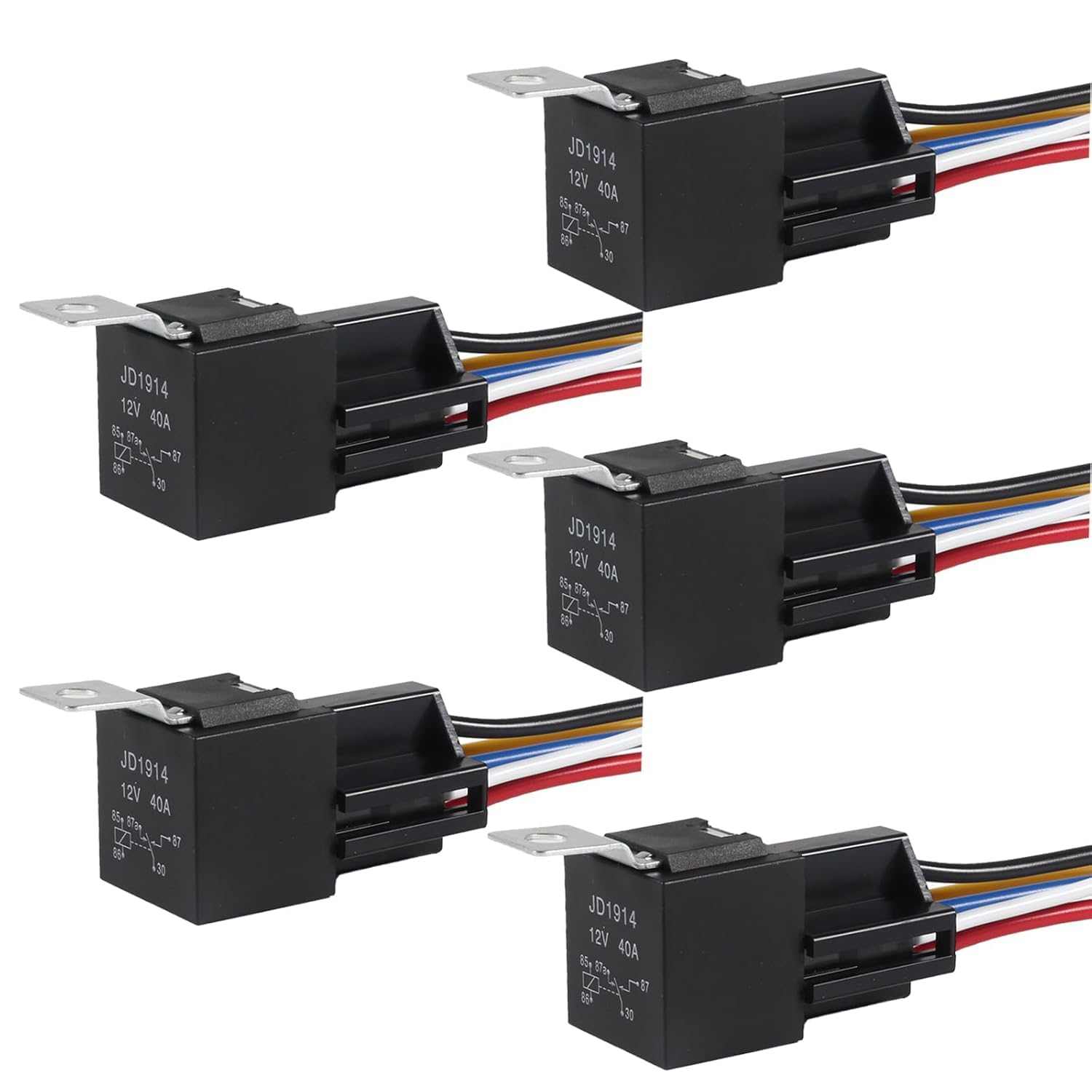 WADY 5Pcs12V 40A 5-Piece Automotive 5-Pin SPDT Car Relay with Interlocking Harness Receptacle Holder, 40A Relay Connector for Cars, Trucks, and Vehicles