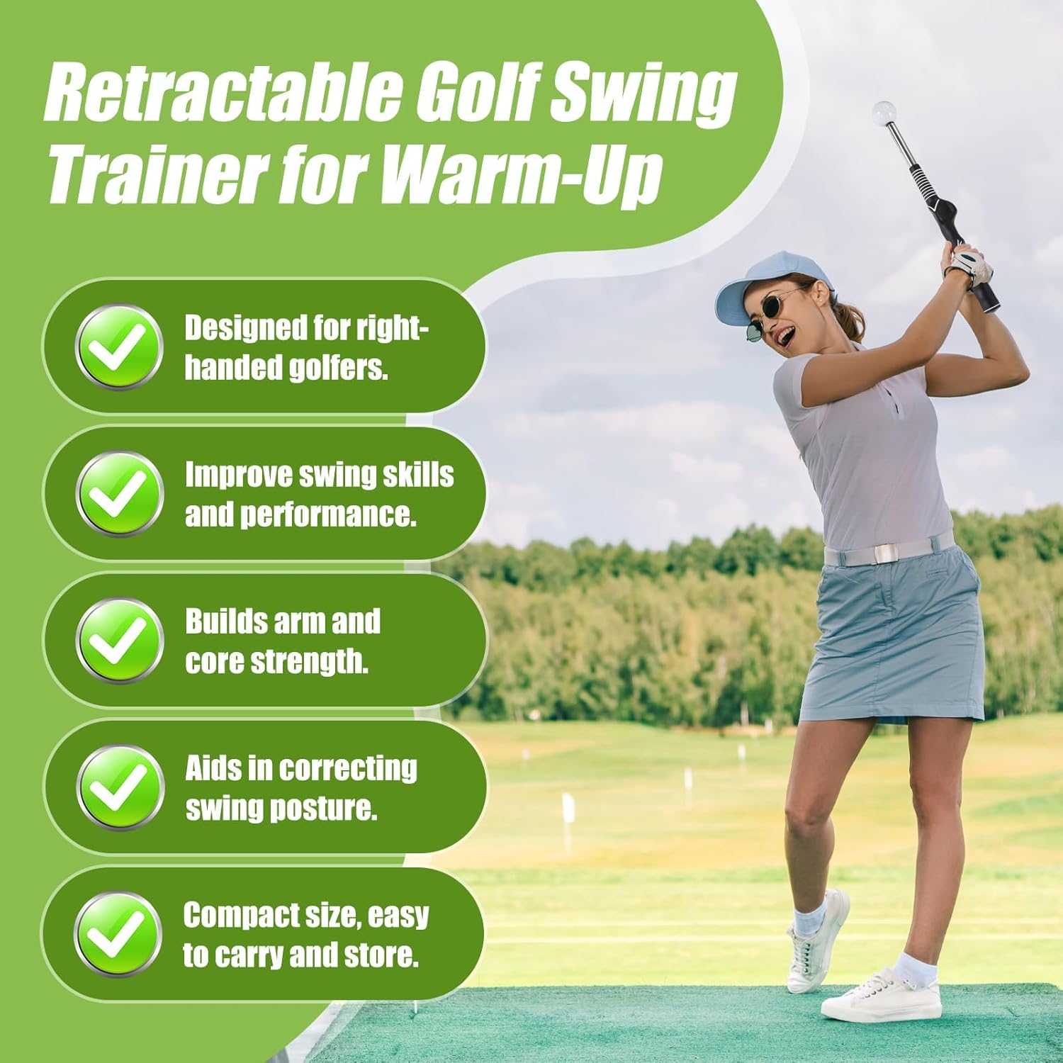 Retractable Golf Swing Training Aid &ndash; Golf Swing Trainer & Golf Grip Trainer Attachment with Arm Band Ideal for Beginners, Indoor & Outdoor Use, Strength & Tempo Training for Chipping Hitting image number 4