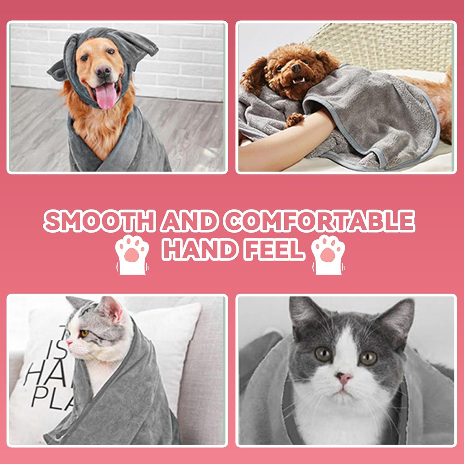 Quick Dry Dog Bath Towel Set of 3 Soft Absorbent Microfiber Pet Towels for Cats and Dogs Pink Grey Green Gentle Drying for Home and Outdoor Use image number 2