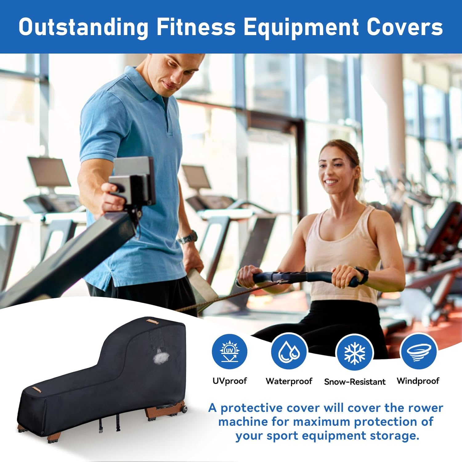 Rowing Machine Cover,420D Heavy Duty Rower Outdoor Covers,Outdoor Protective Cover for Concept 2 Fitness Equipment,With Waterproof Strip,Windproof Buckle,2 Handles,Accessories Fit for Concept 2 Rower image number 4