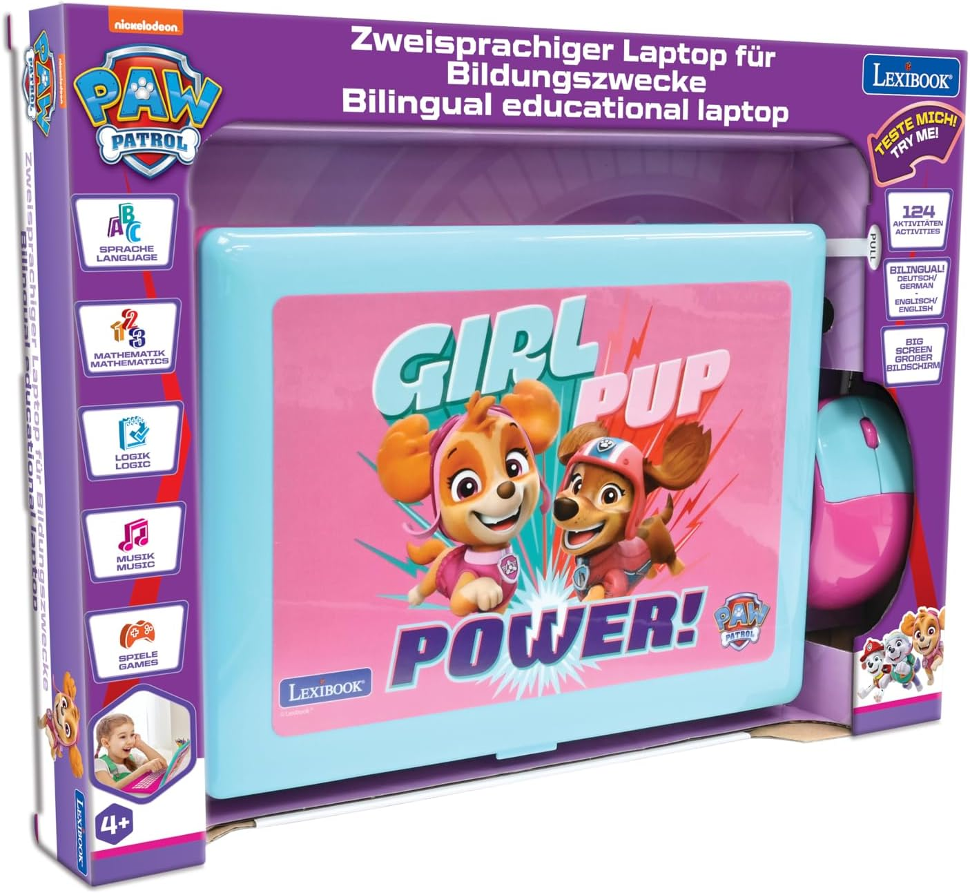Lexibook Paw Patrol Educational and Bilingual Laptop in English/German, Toy for Kids with 124 Activities to Learn, Play Games and Music, Pink, Jc598Pagi3 image number 3