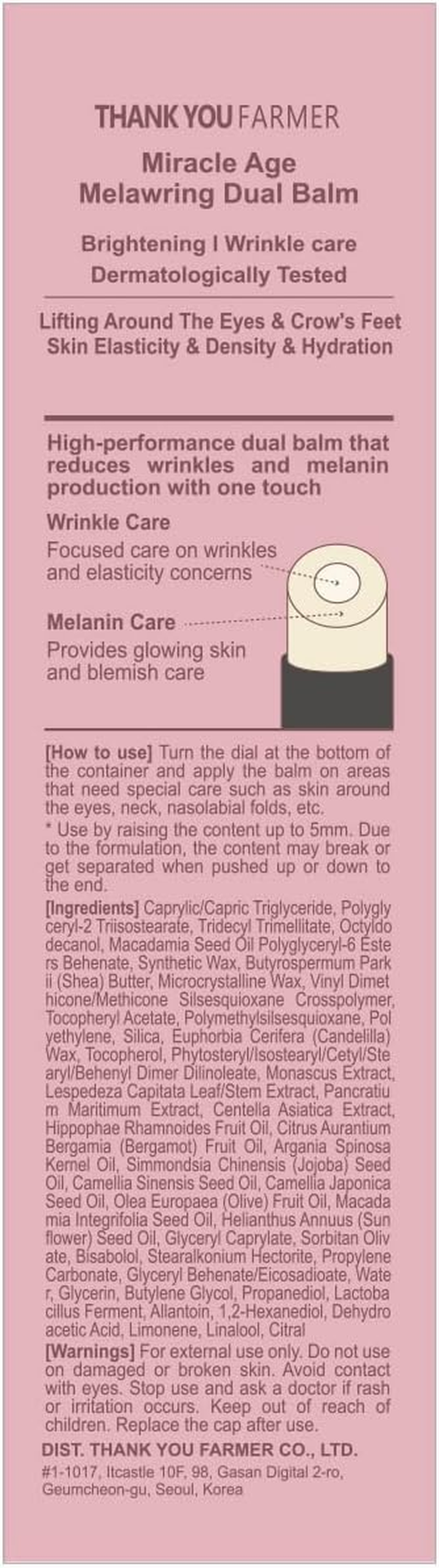 THANKYOU FARMER Miracle Age Melawring Dual Balm, Hyperpigmentation, Korean Eye Cream, Fast-Absorbing Wrinkle Balm Stick, Crows Feet Eye Treatment Product, Fine Lines Lifting 0.35Oz image number 3