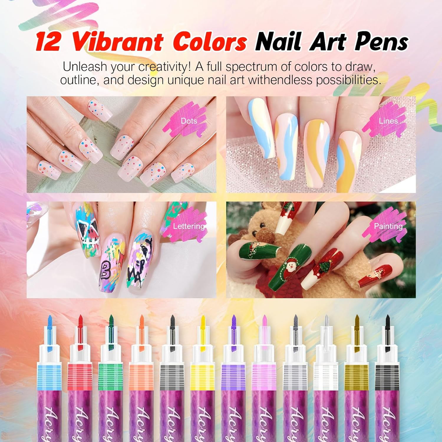 MAGIC ARMOR Nail Art Graffiti Set - 12 Color 3D Pens for Painting, Liner, Manicure Polish Tools - Drawing Brush for DIY Beauty Adorn image number 4