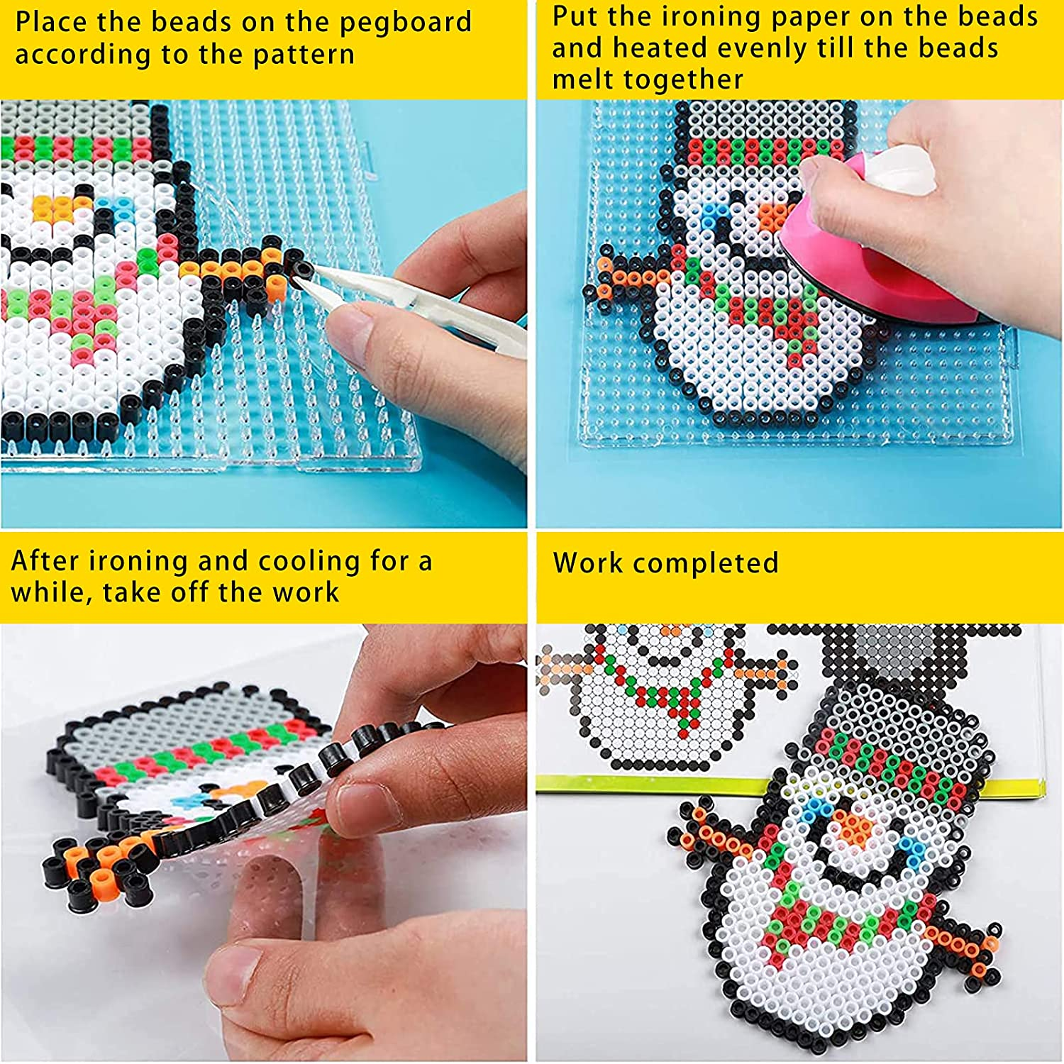 12800Pcs 48 Colors Fuse Beads Craft Kit, YEESON Melty Fusion Colored Beads Arts and Crafts Pearler Set for Kids Including Pegboards, Tweezers, Ironing Paper, Travel Case image number 2