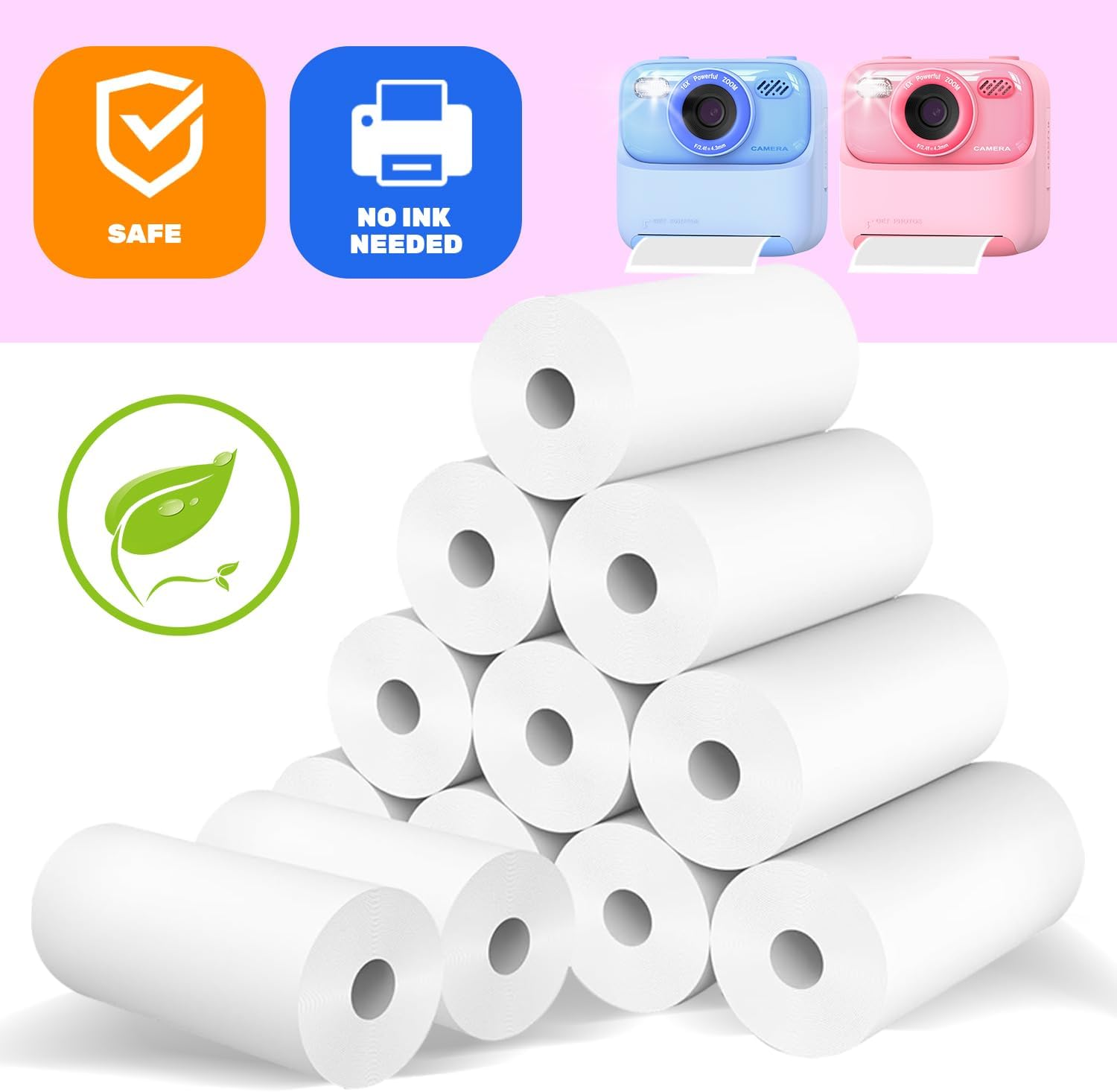 Mgaolo 12 Rolls Kids Instant Camera Print Refill Paper- Photo Printer Thermal Paper Rolls- BPA Free image number 1