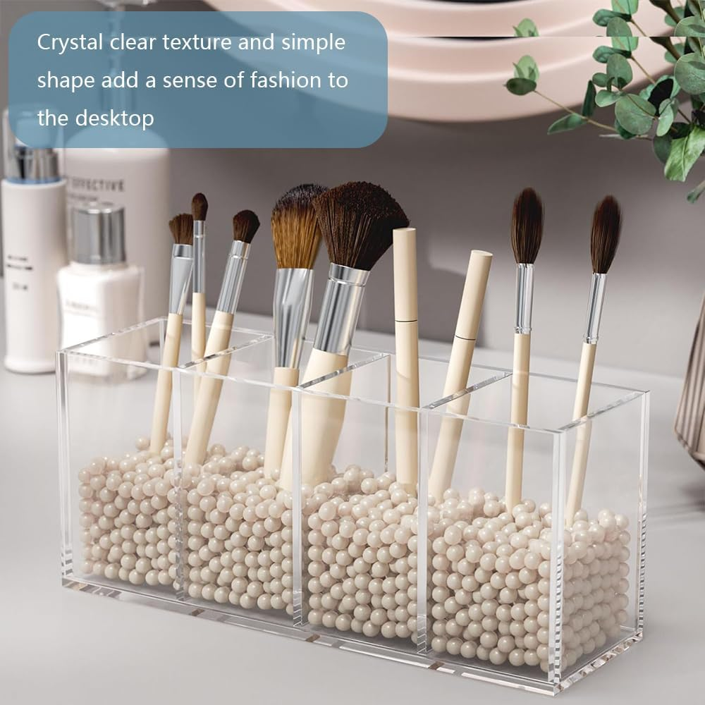 Acrylic Pen Holder with 4 Compartments &ndash; Clear Pencil & Desk Organizer for Office, Home, School image number 5